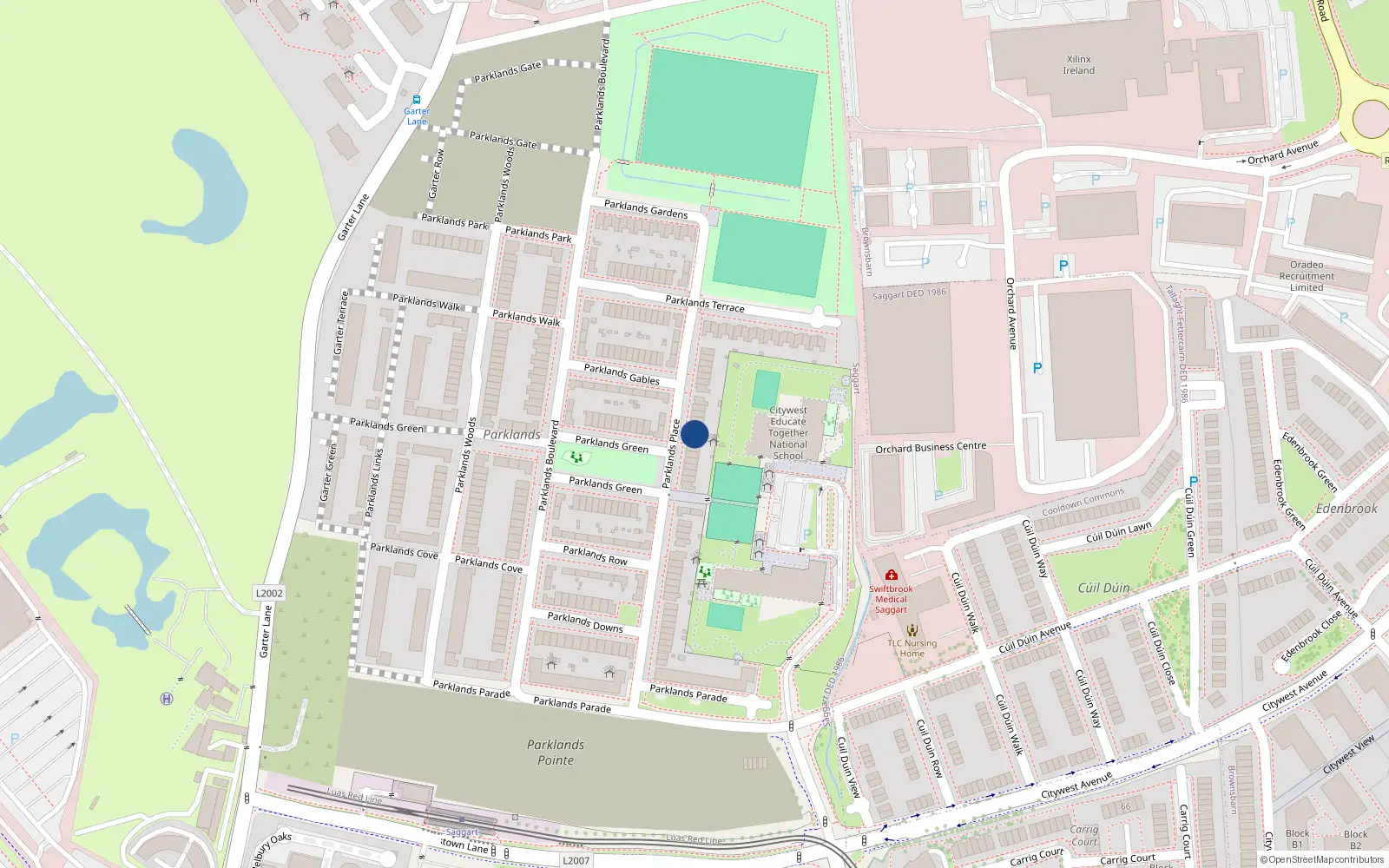 Overhead map showing the location of 60 Parklands Place, Saggart