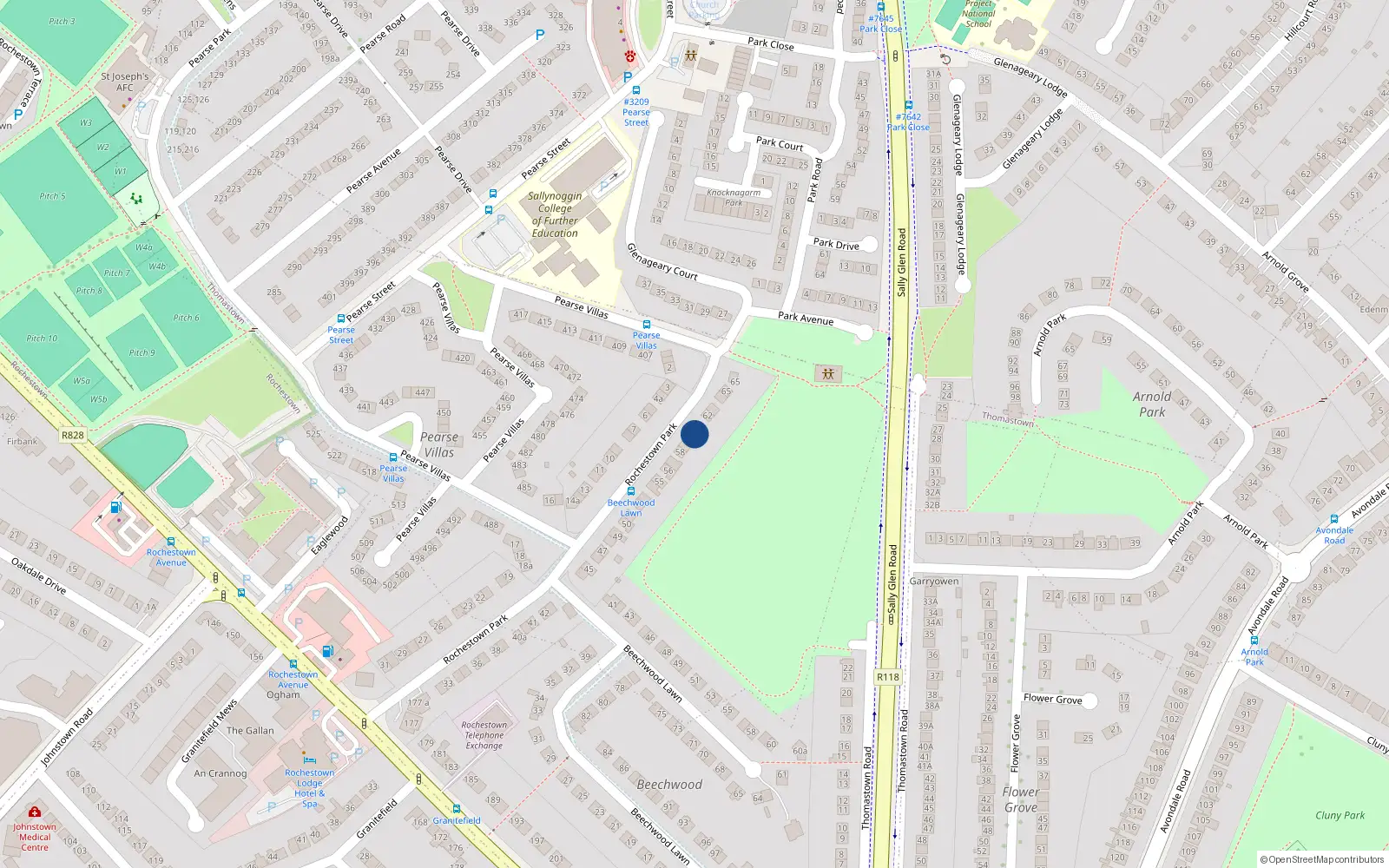 Overhead map showing the location of 60 Rochestown Park, Dún Laoghaire