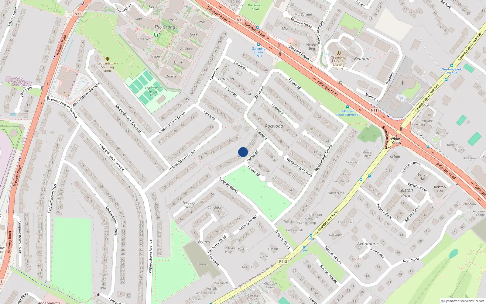 Overhead map showing the location of 60 Rocwood, Blackrock