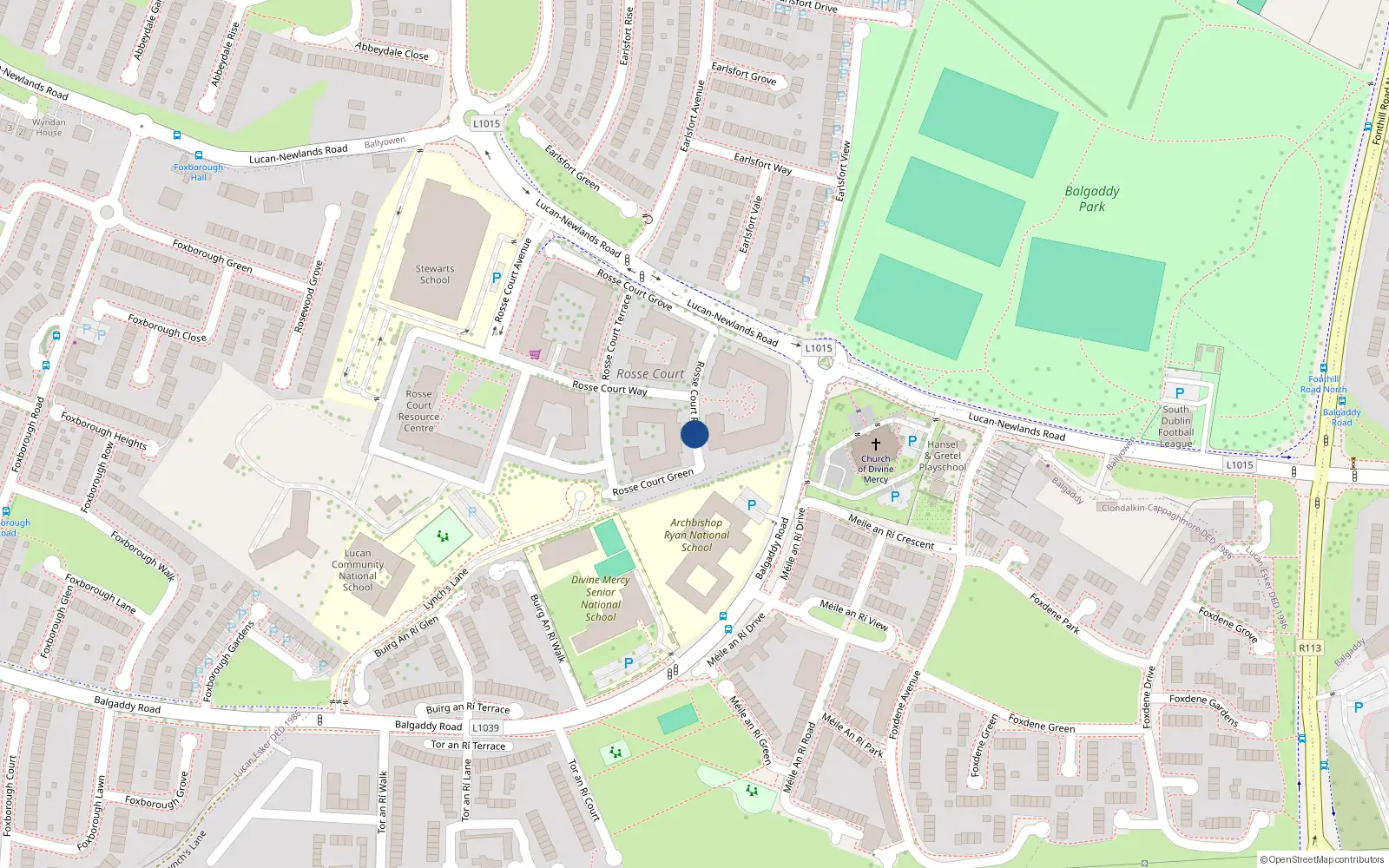 Overhead map showing the location of 60 Rosse Court Rise, Lucan