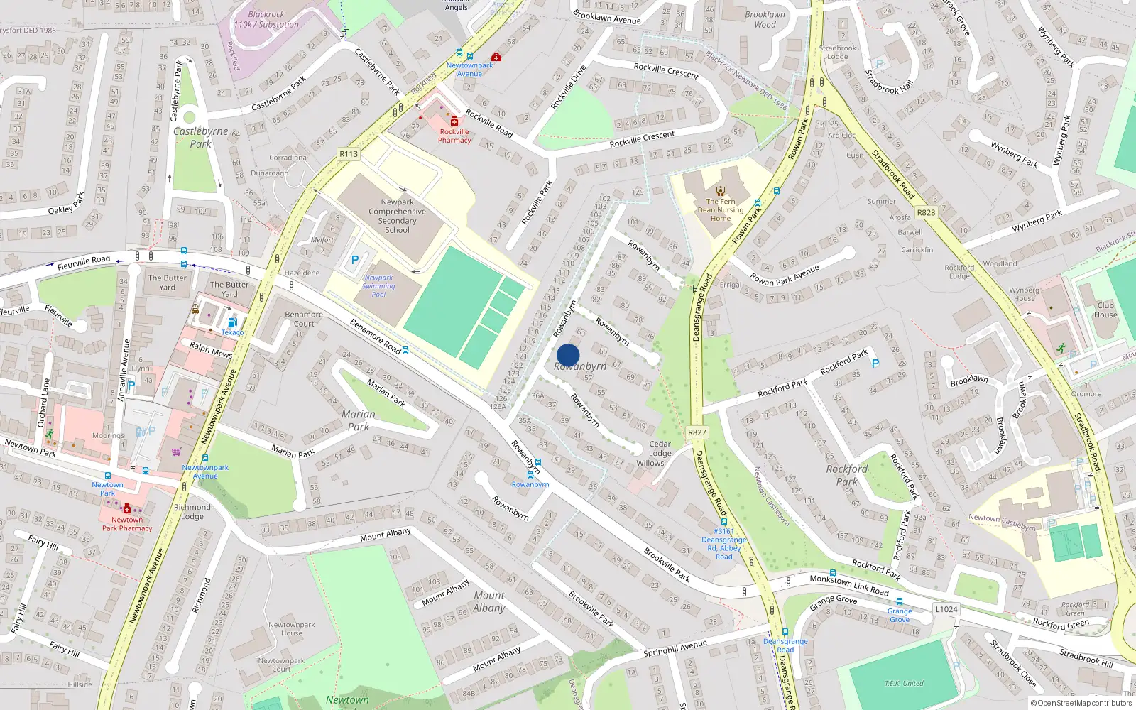Overhead map showing the location of 60 Rowanbyrn, Blackrock