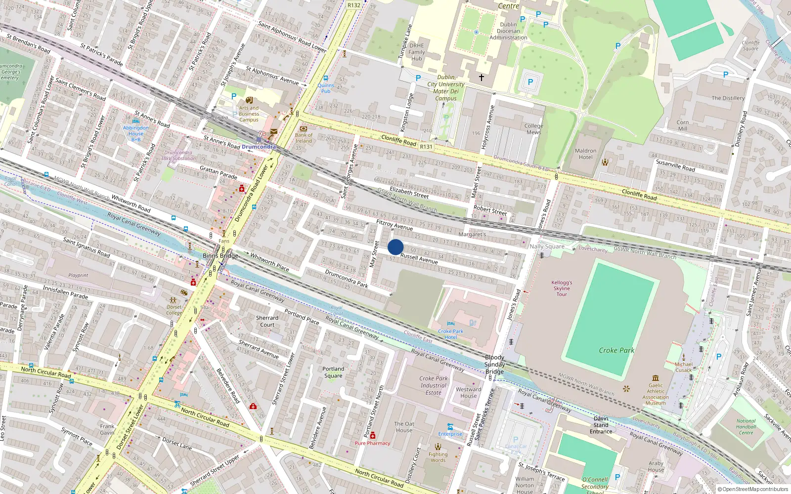 Overhead map showing the location of 60 Russell Avenue, Drumcondra, Dublin 3