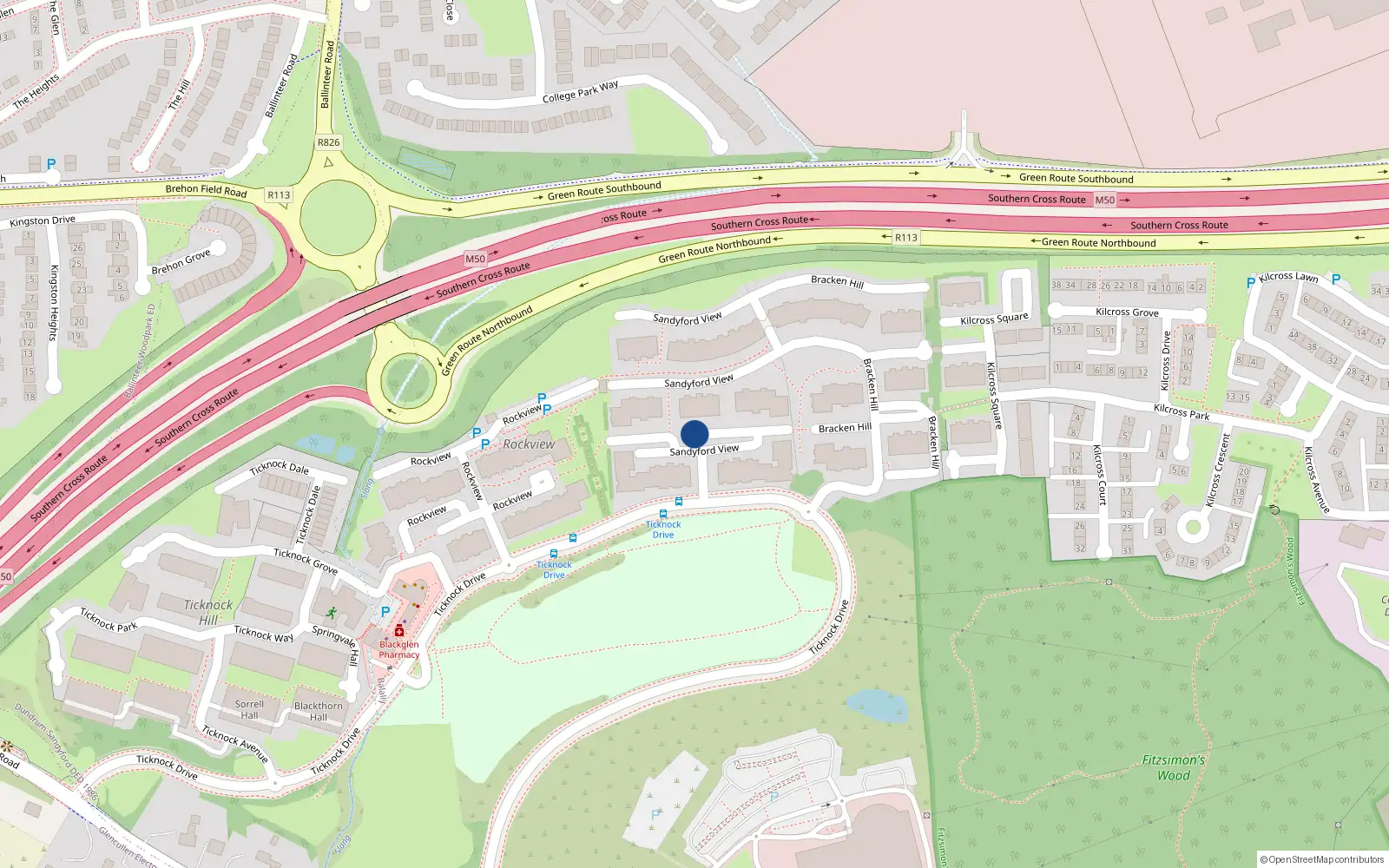 Overhead map showing the location of 60 Sandyford View, Dublin