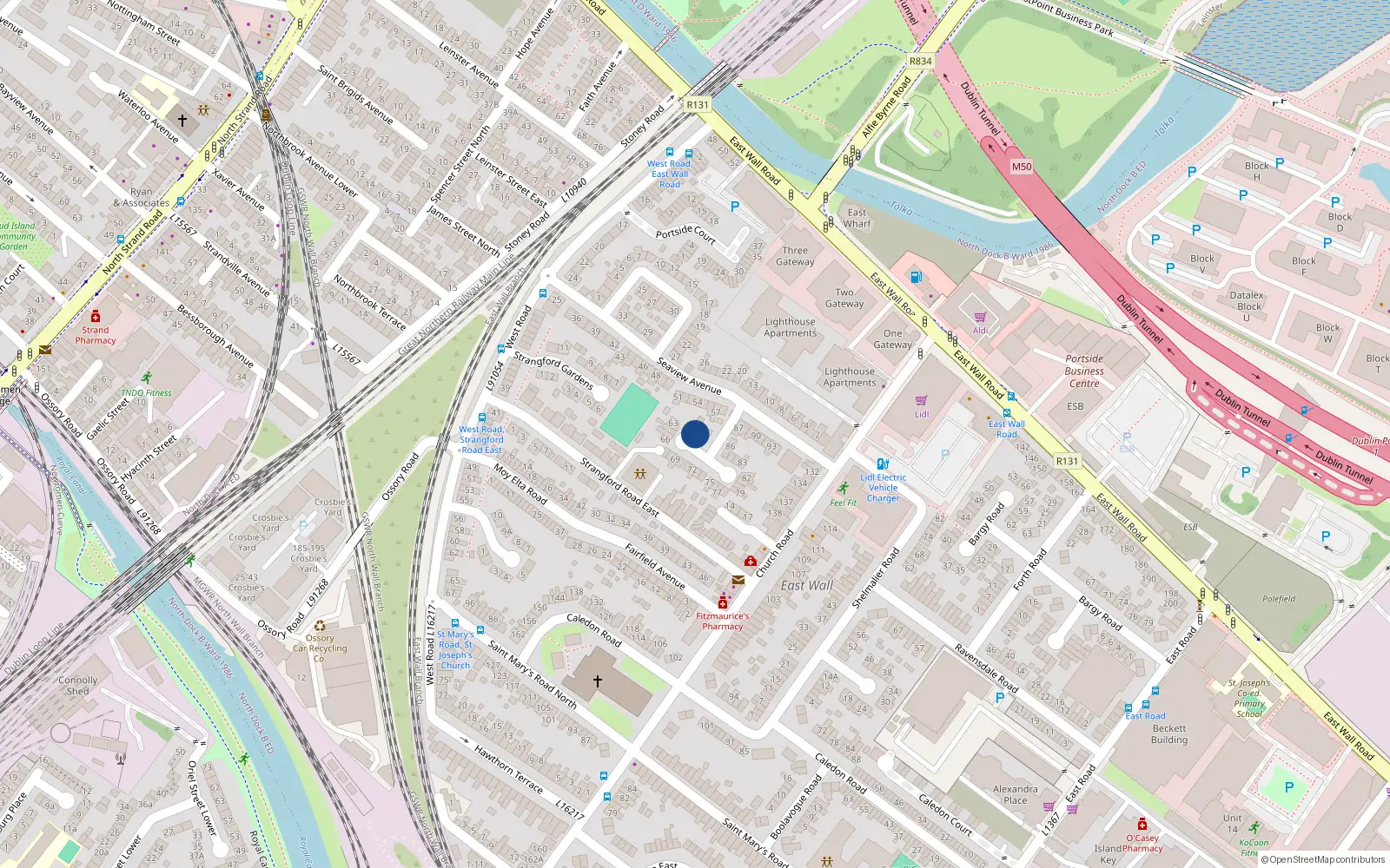 Overhead map showing the location of 60 Seaview Avenue, East Wall, Dublin 3