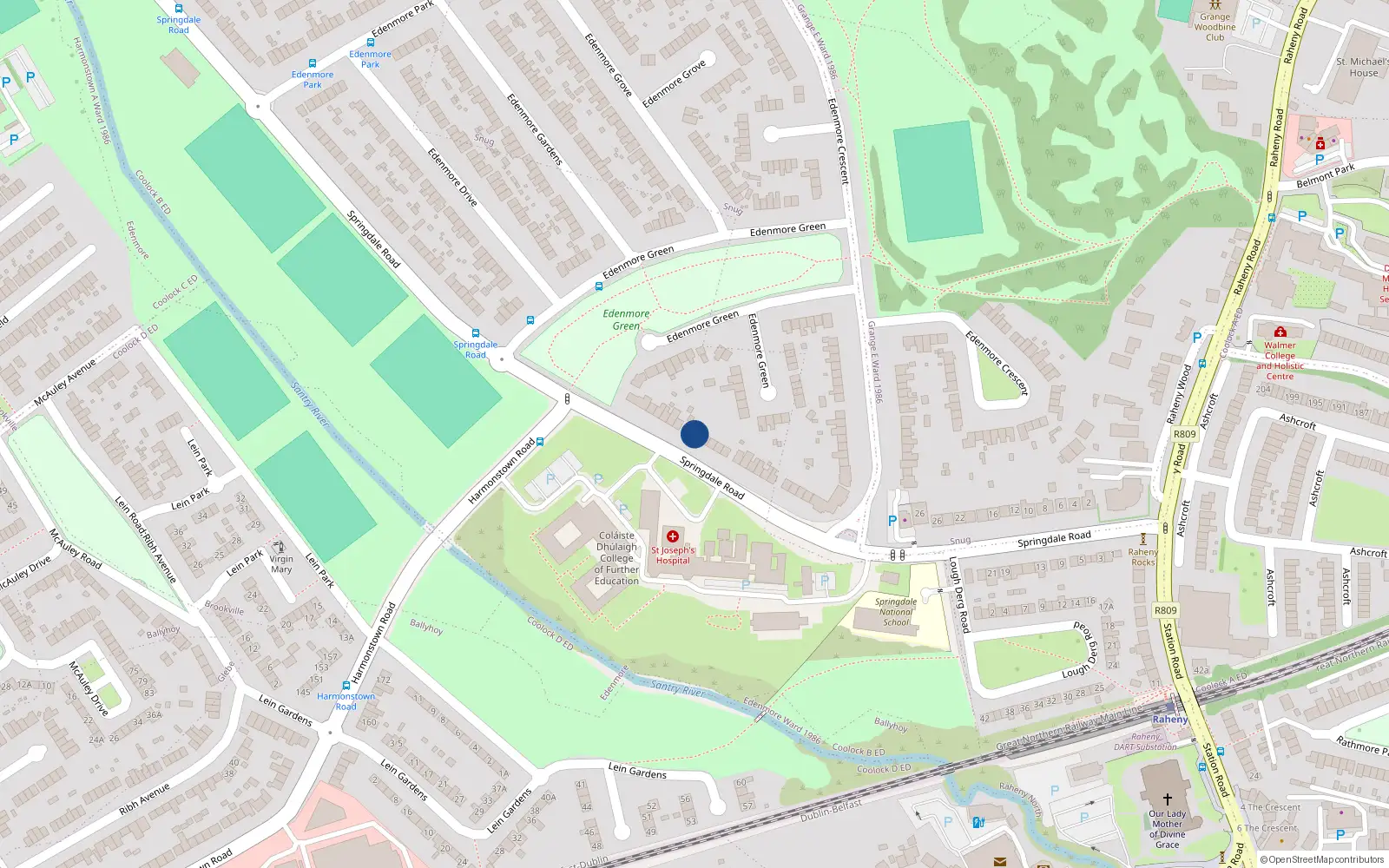Overhead map showing the location of 60 Springdale Road, Raheny, Dublin 5