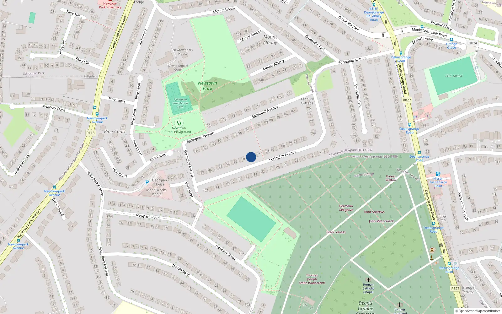 Overhead map showing the location of 60 Springhill Avenue, Deansgrange, Blackrock