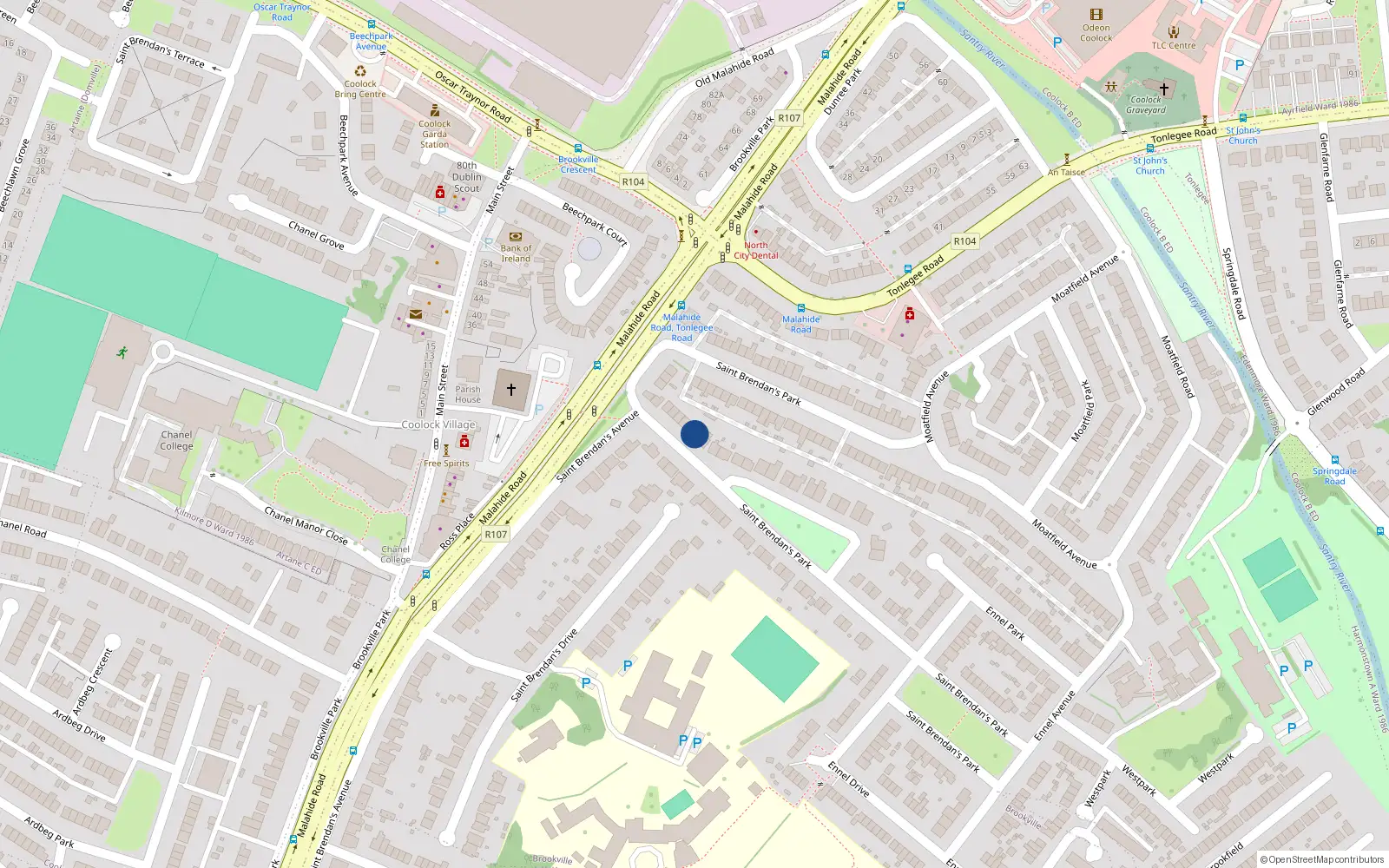 Overhead map showing the location of 60 St Brendans Park, Coolock, Dublin 5