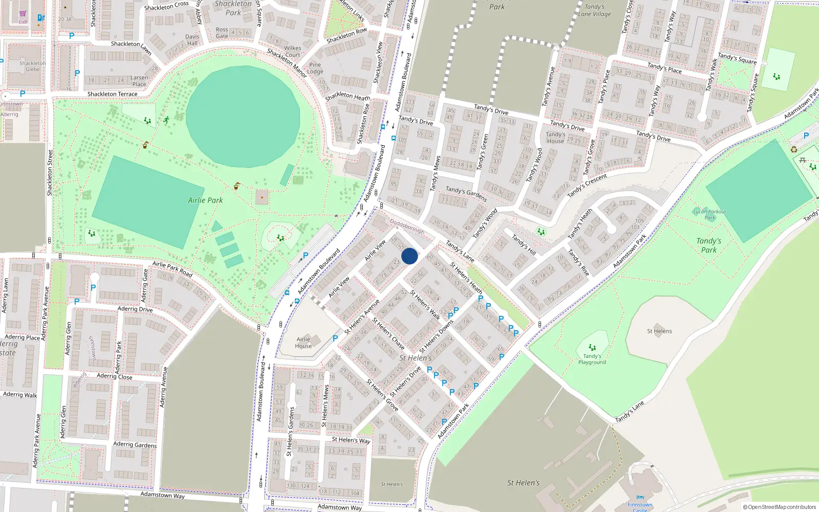 Overhead map showing the location of 60 Saint Helen's Avenue, Lucan
