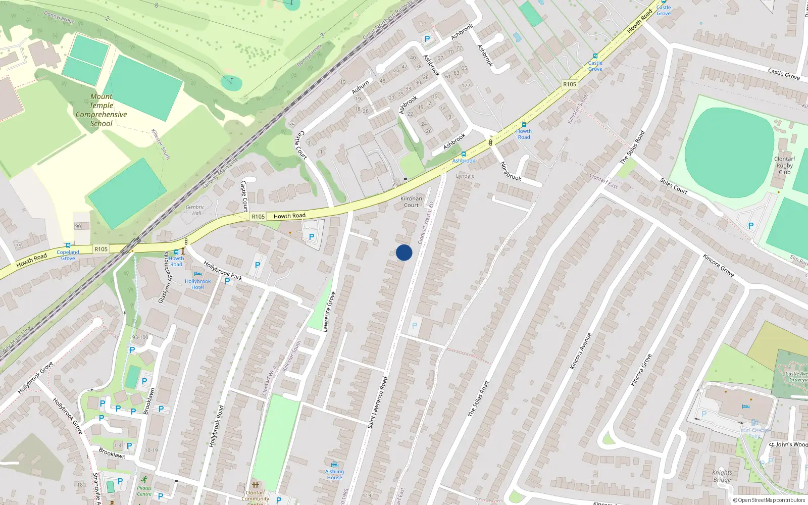 Overhead map showing the location of 60 St Lawrence Road, Clontarf, Dublin 3