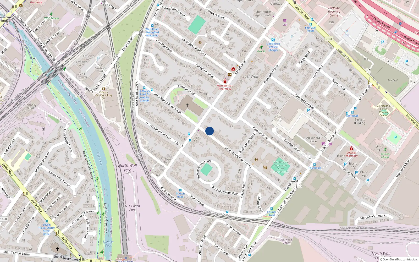 Overhead map showing the location of 60 St Marys Road, East Wall, Dublin 3