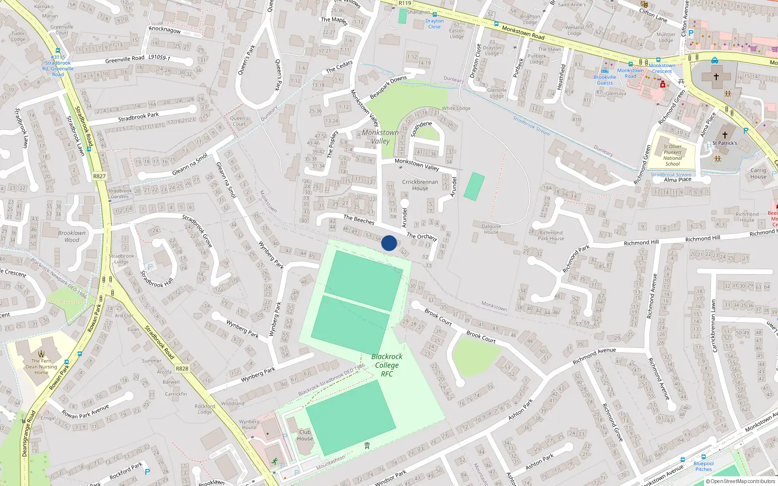 Overhead map showing the location of 60 The Beeches, Dublin