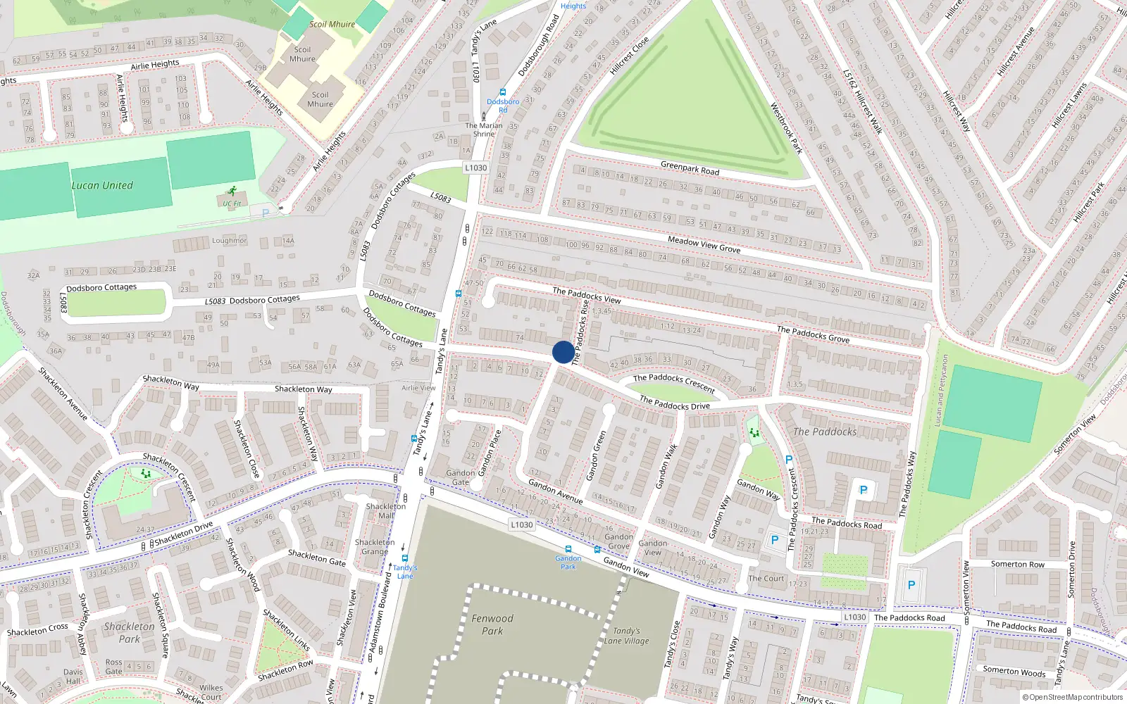 Overhead map showing the location of 60 The Paddocks Drive, Lucan