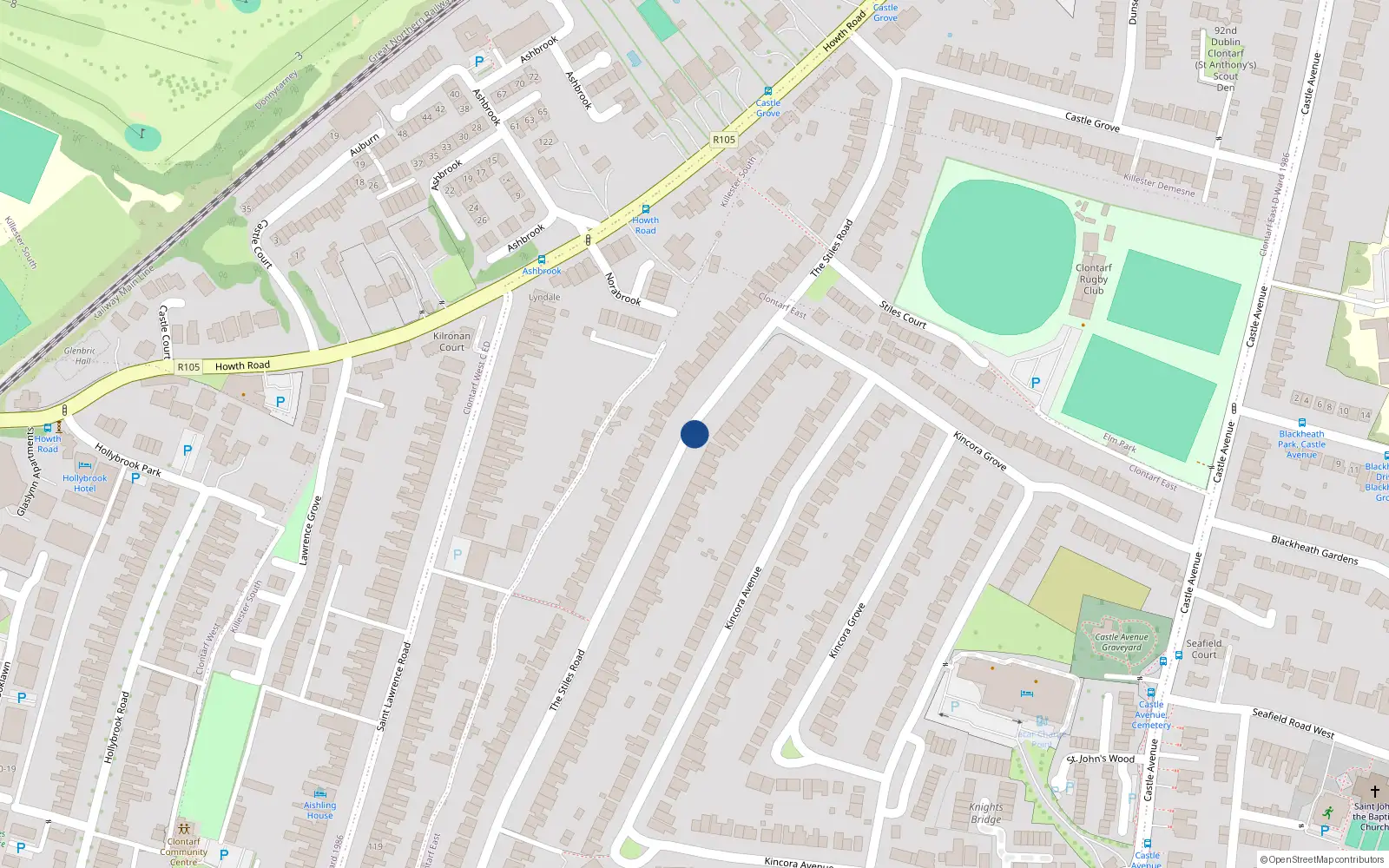Overhead map showing the location of 60 The Stiles Road, Dublin 3
