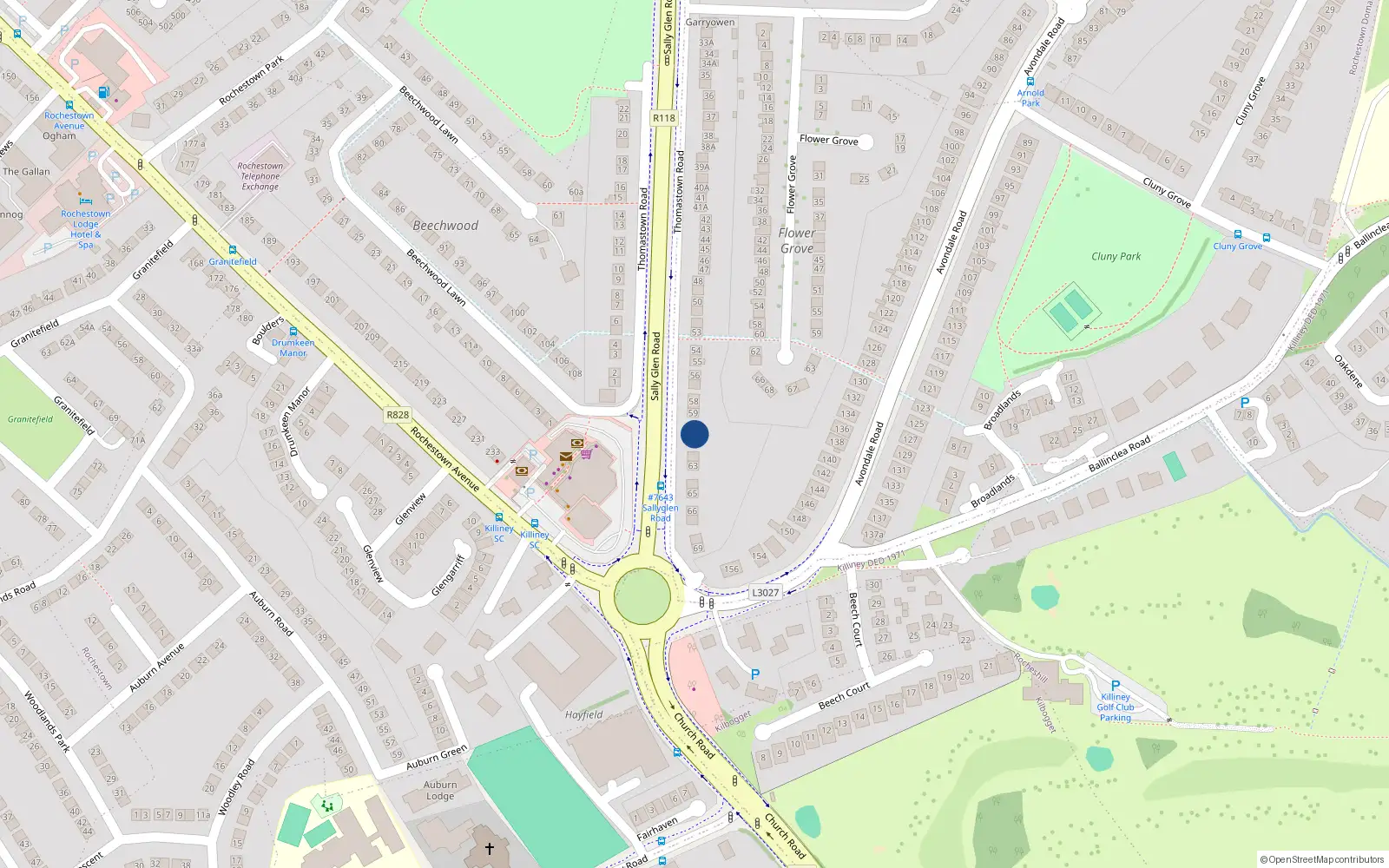 Overhead map showing the location of 60 Thomastown Road, Dublin