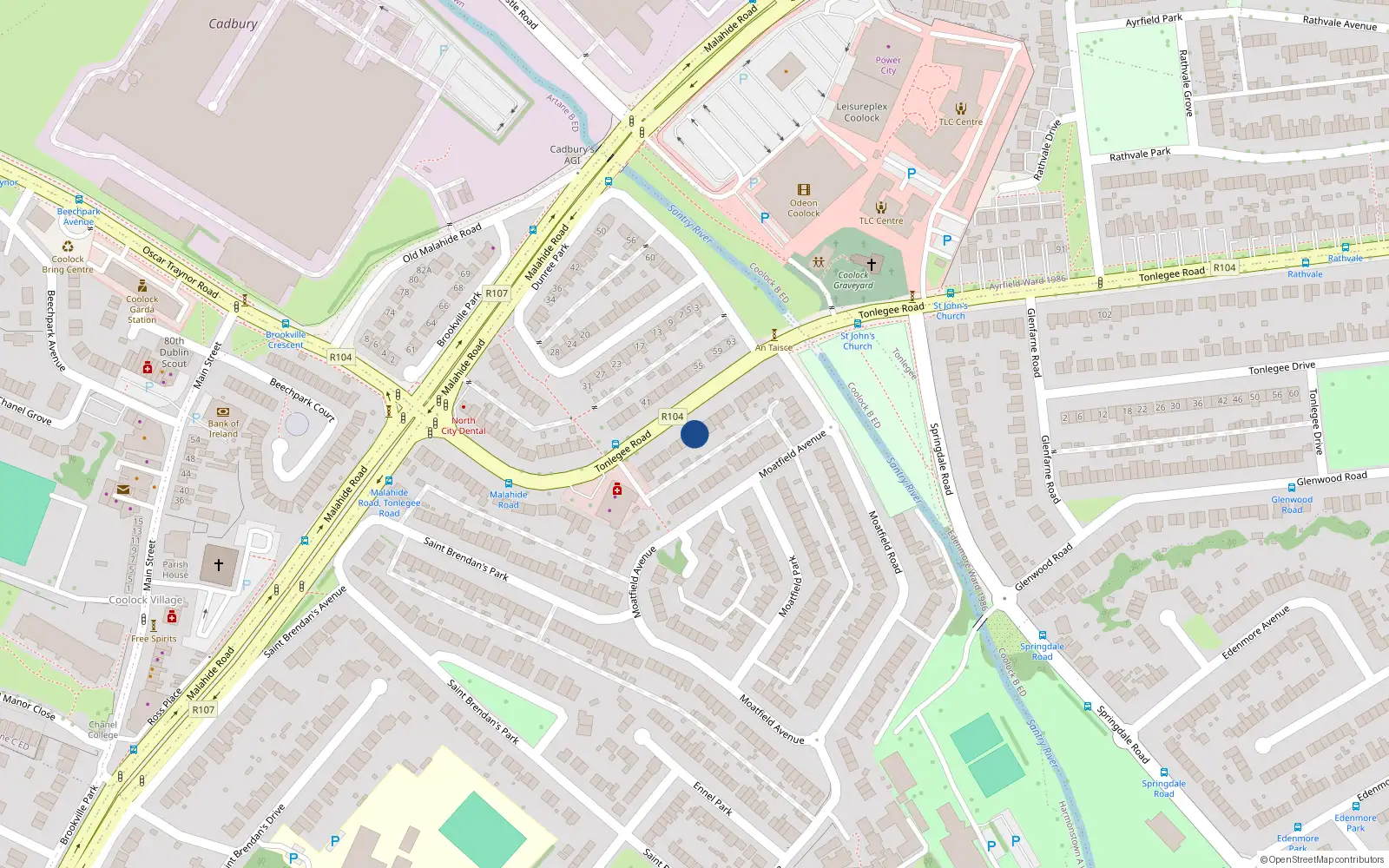Overhead map showing the location of 60 Tonlegee Road, Coolock, Dublin 5