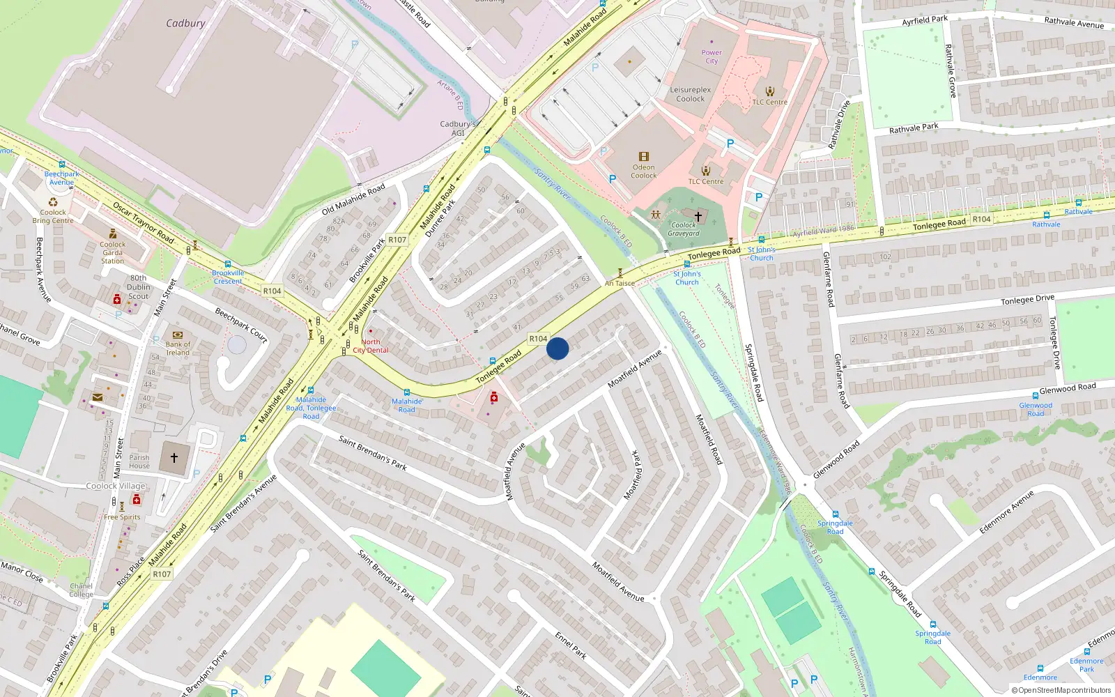 Overhead map showing the location of 60 Tonlegee Road, Dublin 5