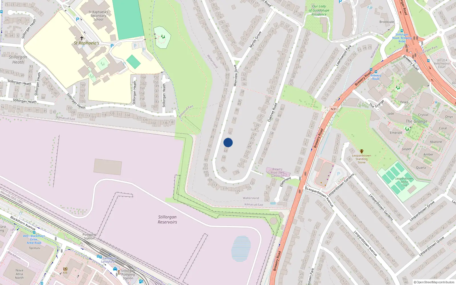 Overhead map showing the location of 60 Weirview Drive, Co Dublin