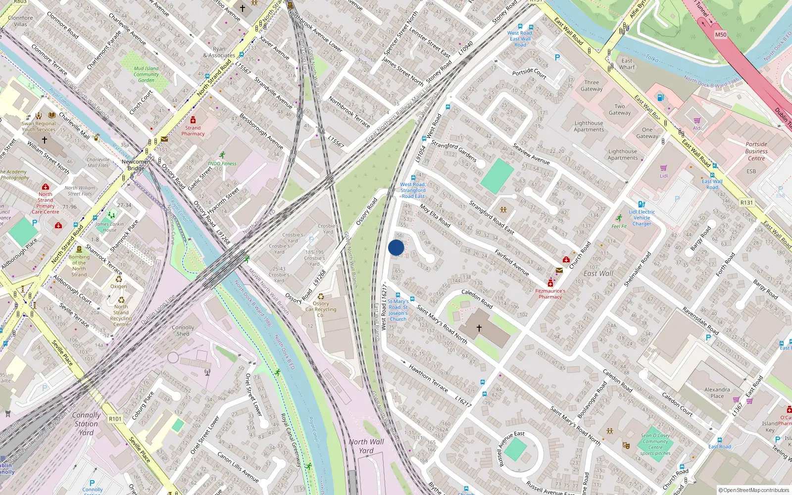 Overhead map showing the location of 60 West Road, Dublin 3