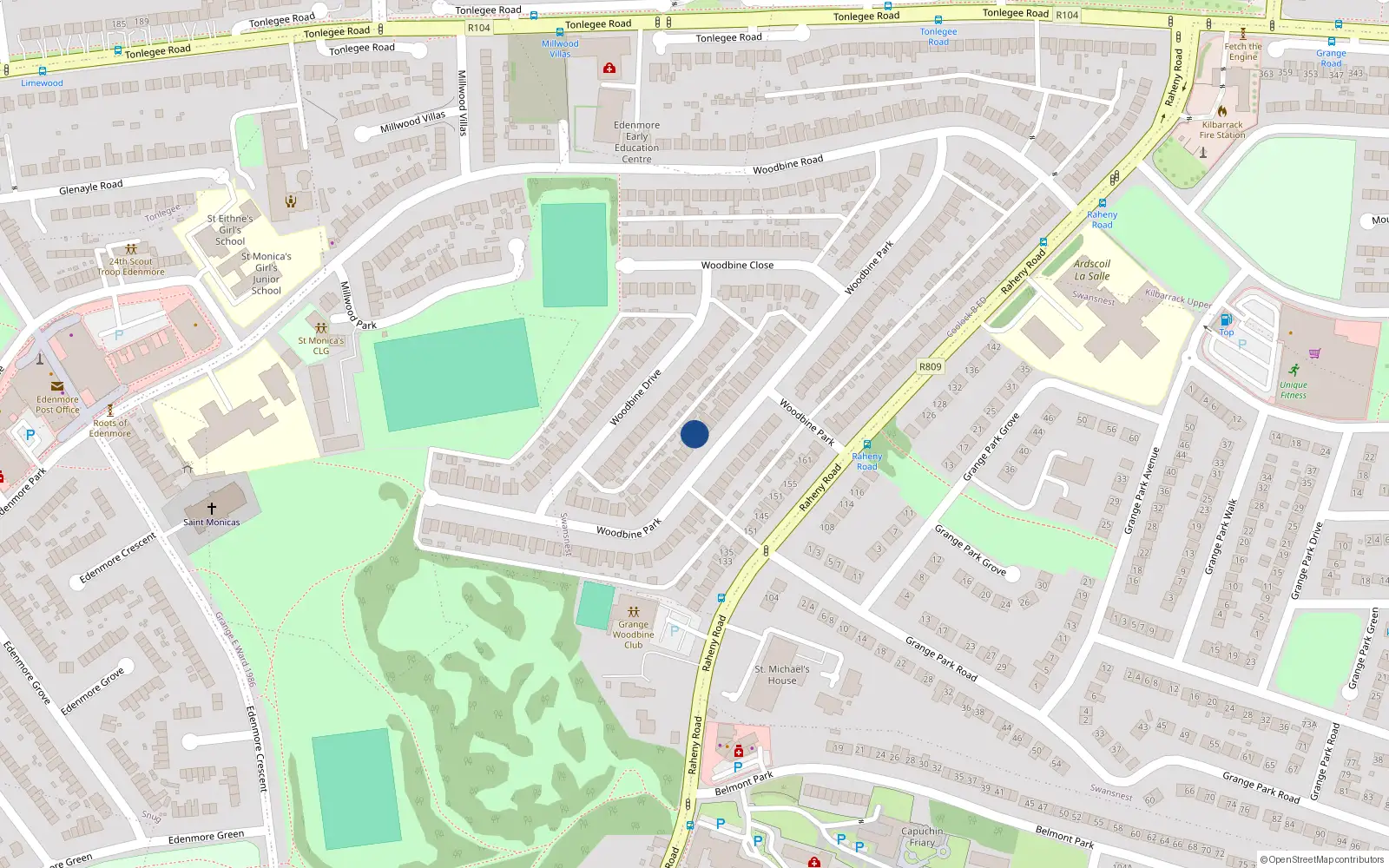 Overhead map showing the location of 60 Woodbine Park, Raheny, Dublin 5