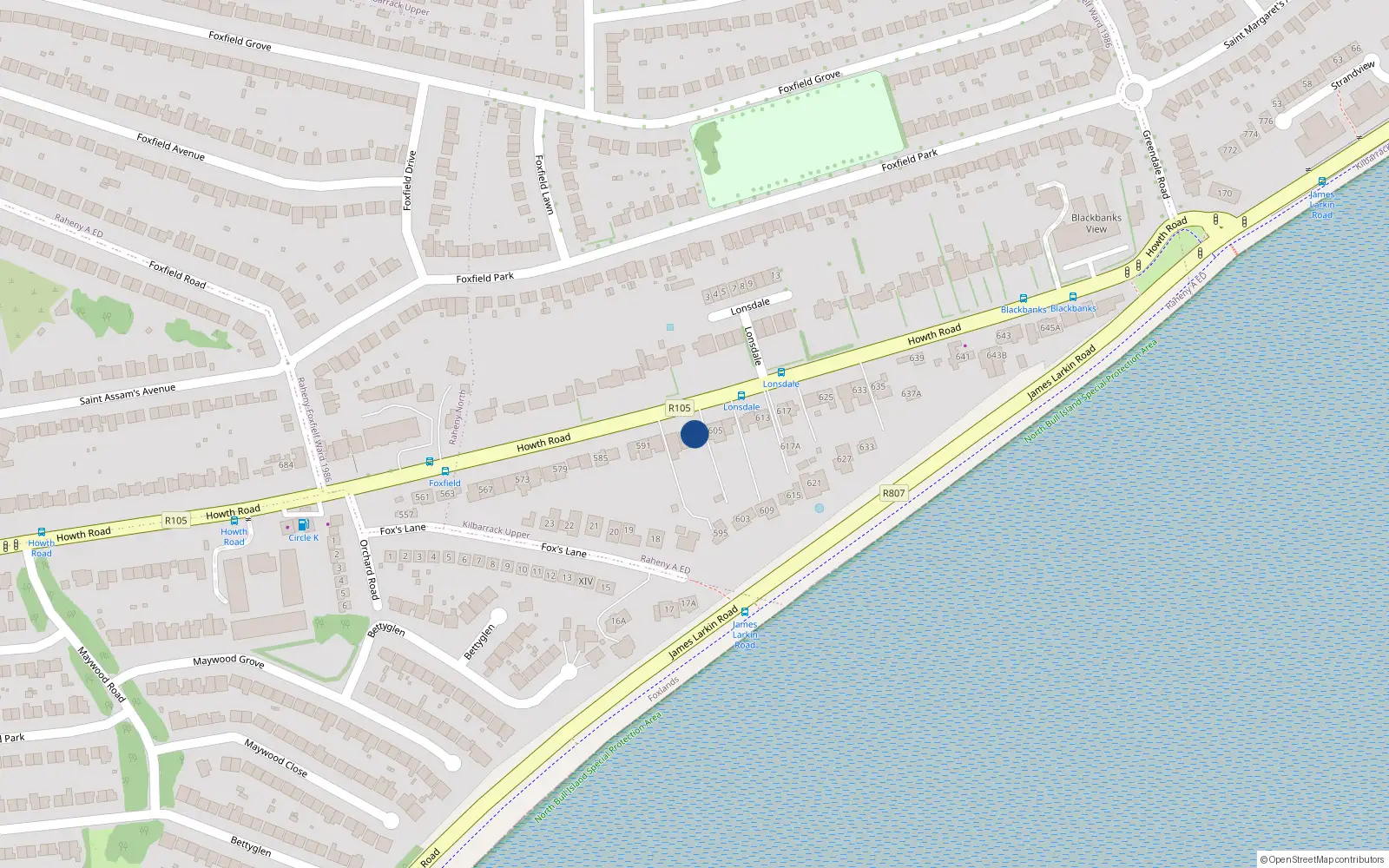 Overhead map showing the location of 601 Howth Road, Blackbanks, Raheny