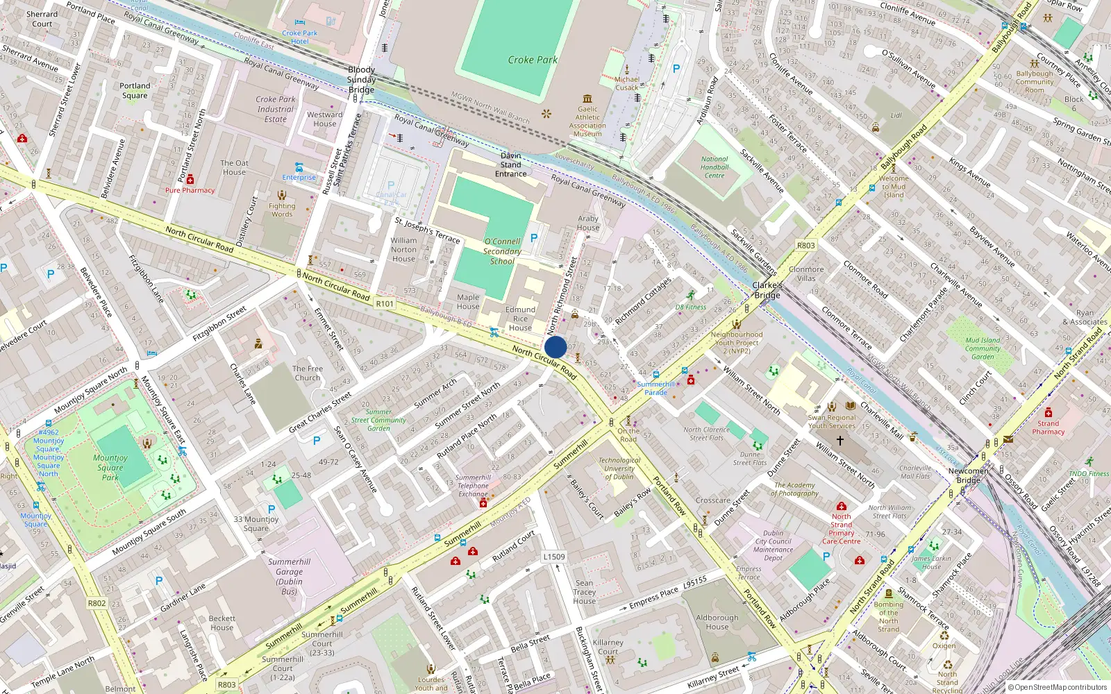 Overhead map showing the location of 603 North Circular Road, Dublin