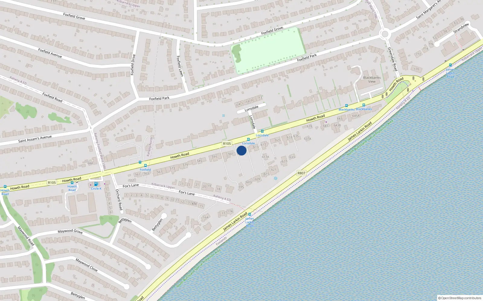 Overhead map showing the location of 605 Howth Road, Dublin 5