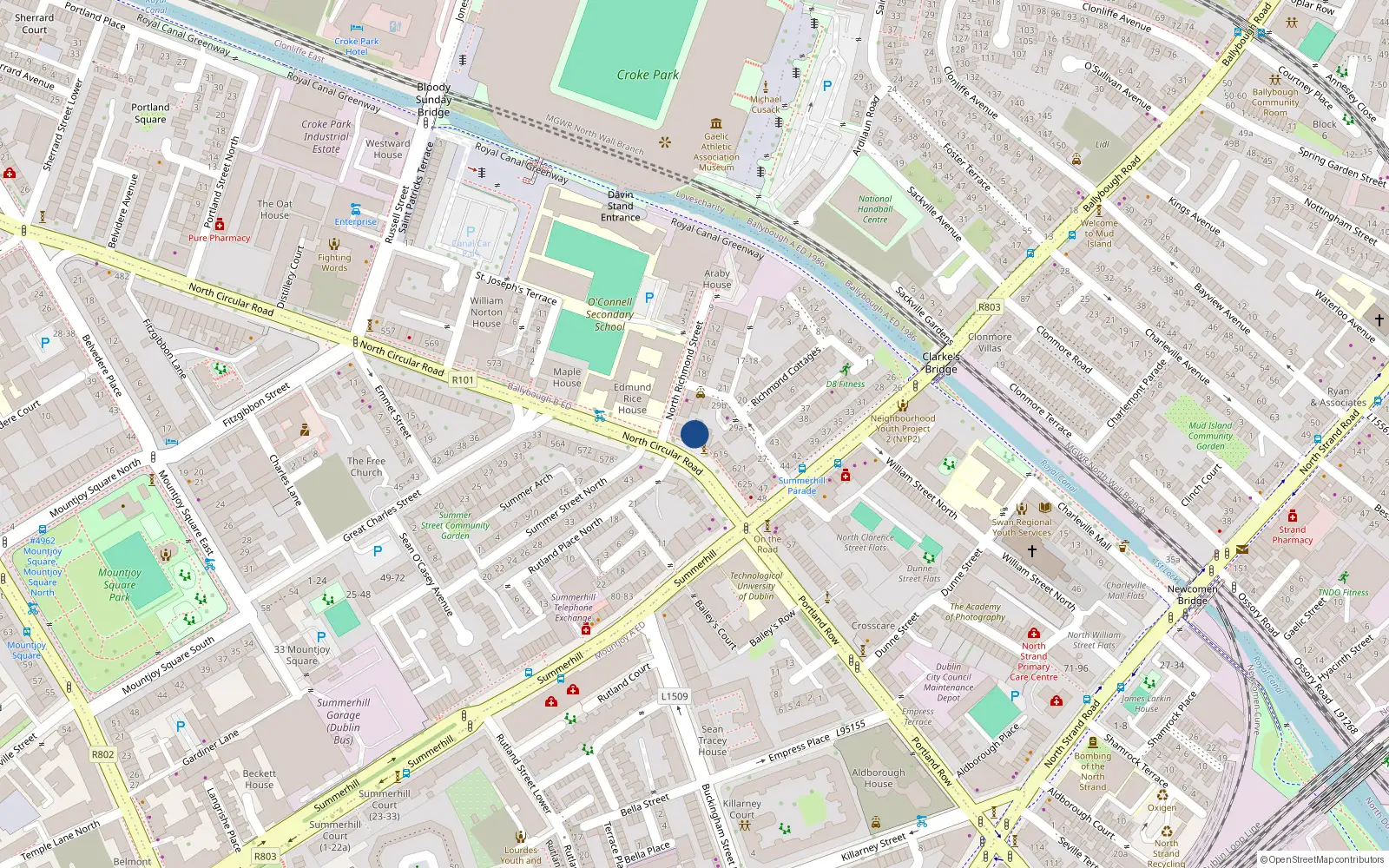 Overhead map showing the location of 609 North Circular Road, Dublin