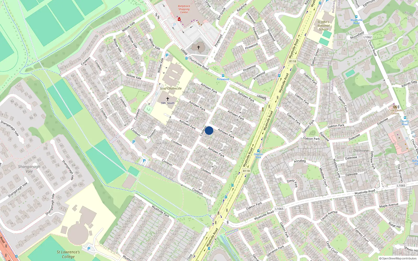 Overhead map showing the location of 60A Ashlawn Park, Ballybrack, Dublin