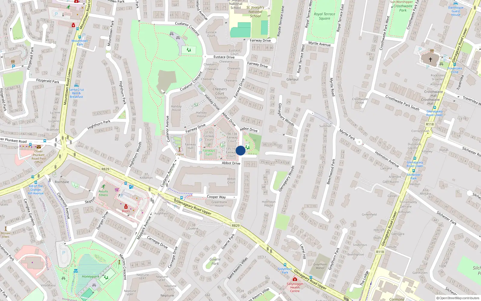Overhead map showing the location of 61 Abbot Drive, Dun Laoghaire