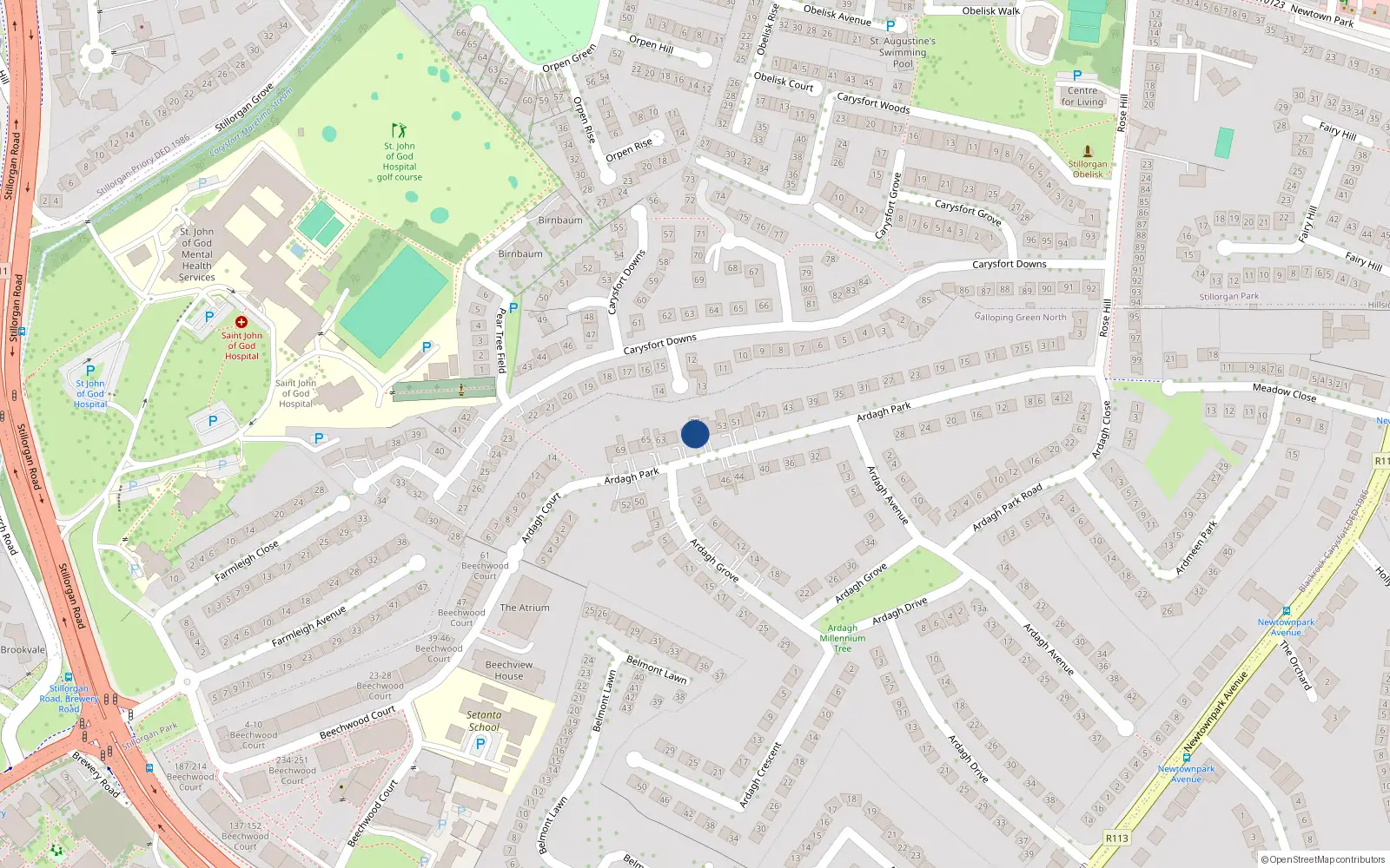 Overhead map showing the location of 61 Ardagh Park, Blackrock, County Dublin