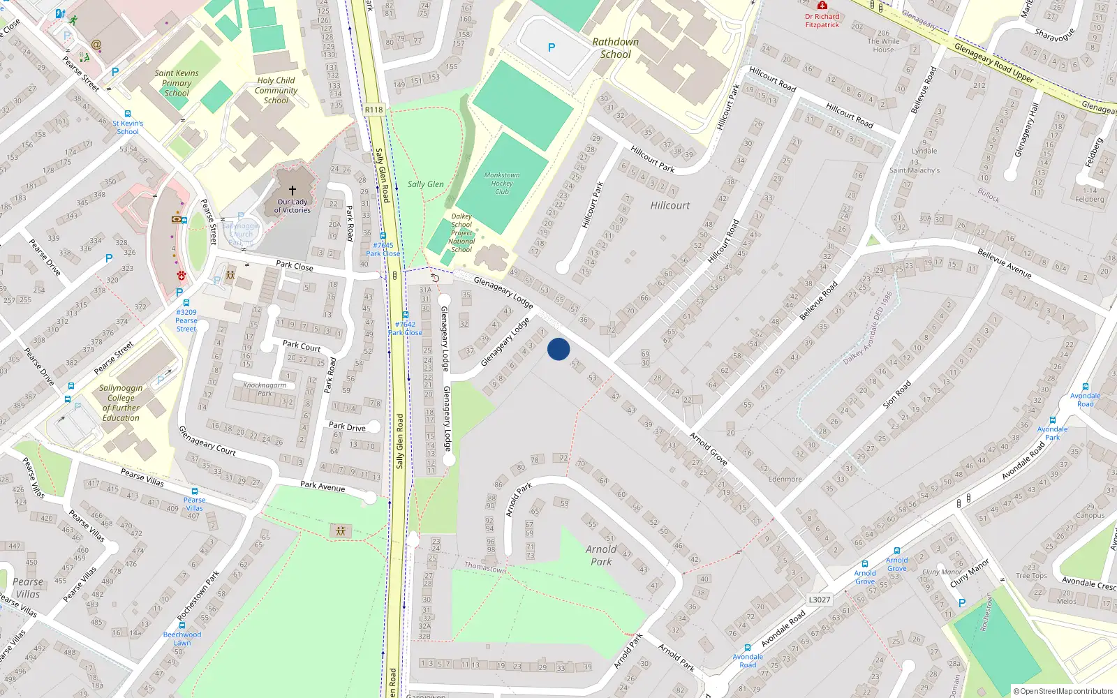 Overhead map showing the location of 61 Arnold Grove, Dublin