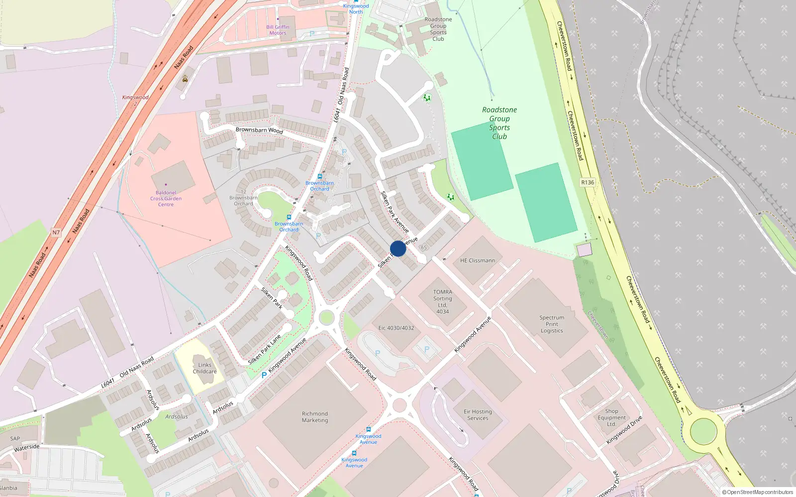 Overhead map showing the location of 61 Ascail Pairc an Tsioda, Old Naas Road, Kingswood