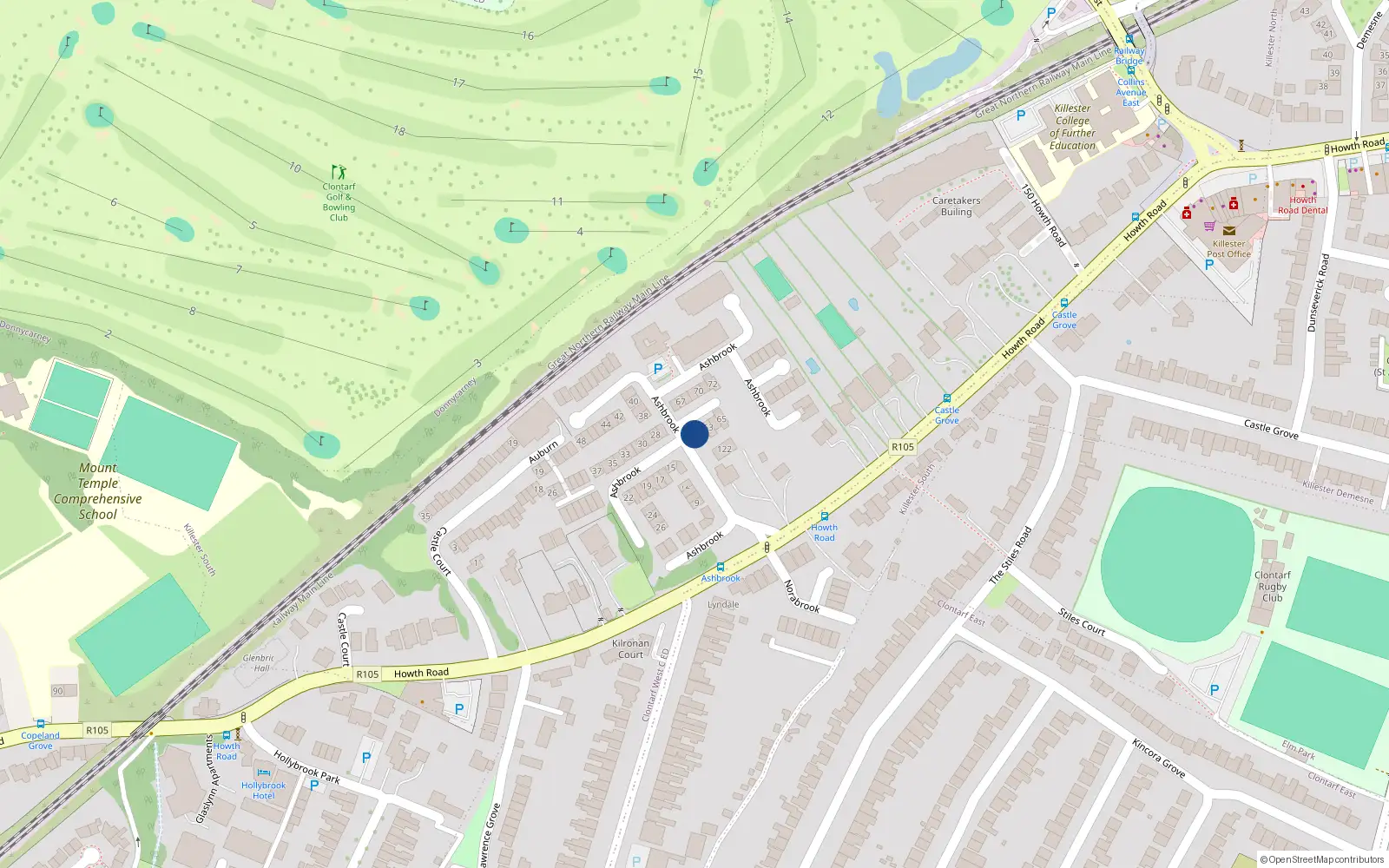 Overhead map showing the location of 61 Ashbrook, Howth Road, Clontarf Dublin 3