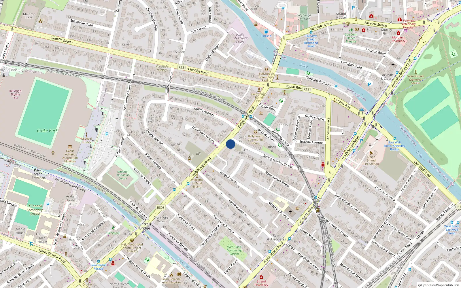 Overhead map showing the location of 61 Ballybough Road, Dublin