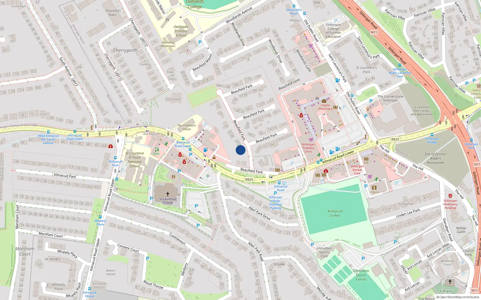 Overhead map showing the location of 61 Beaufield Park, Dublin