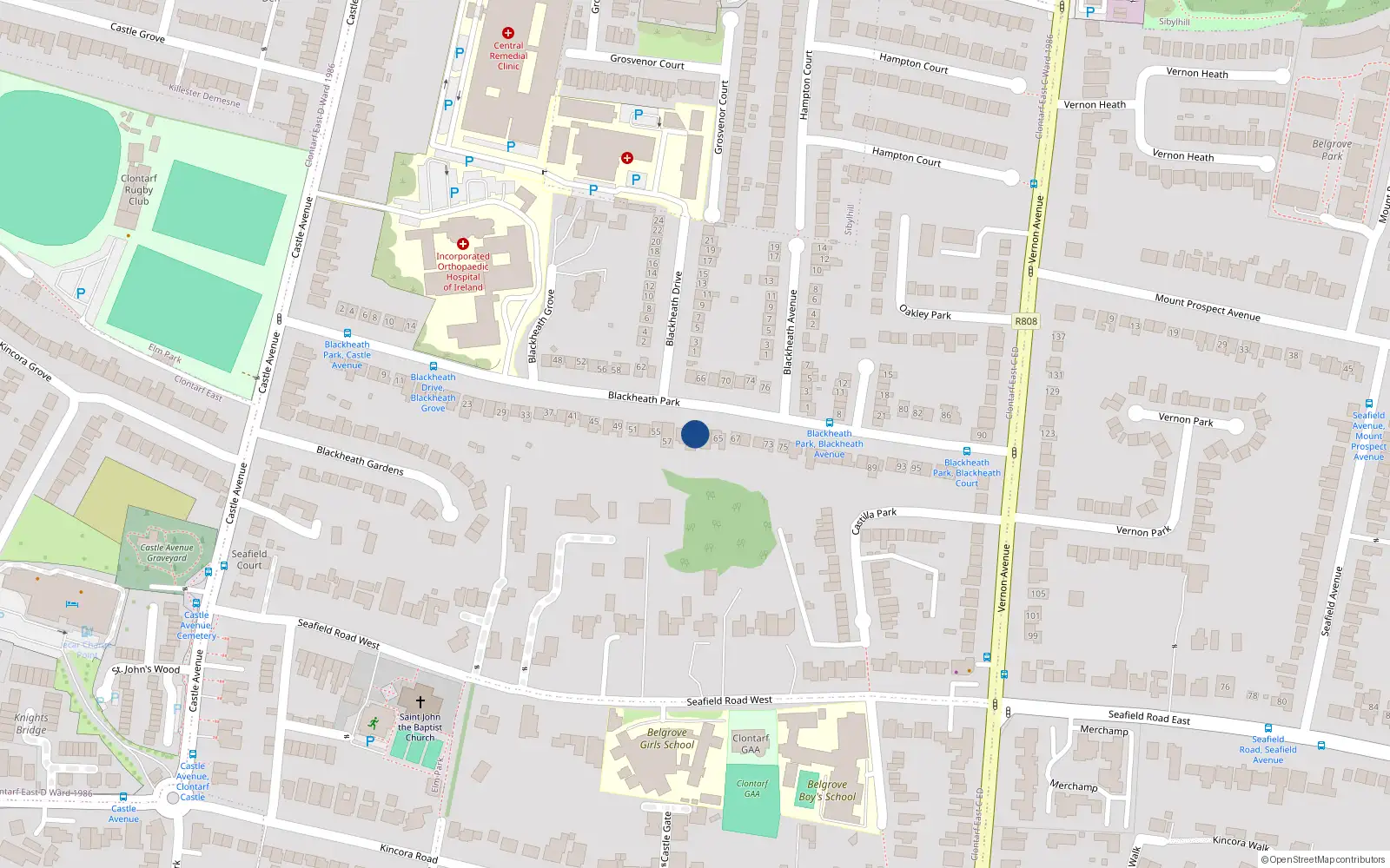 Overhead map showing the location of 61 Blackheath Park, Dublin 3