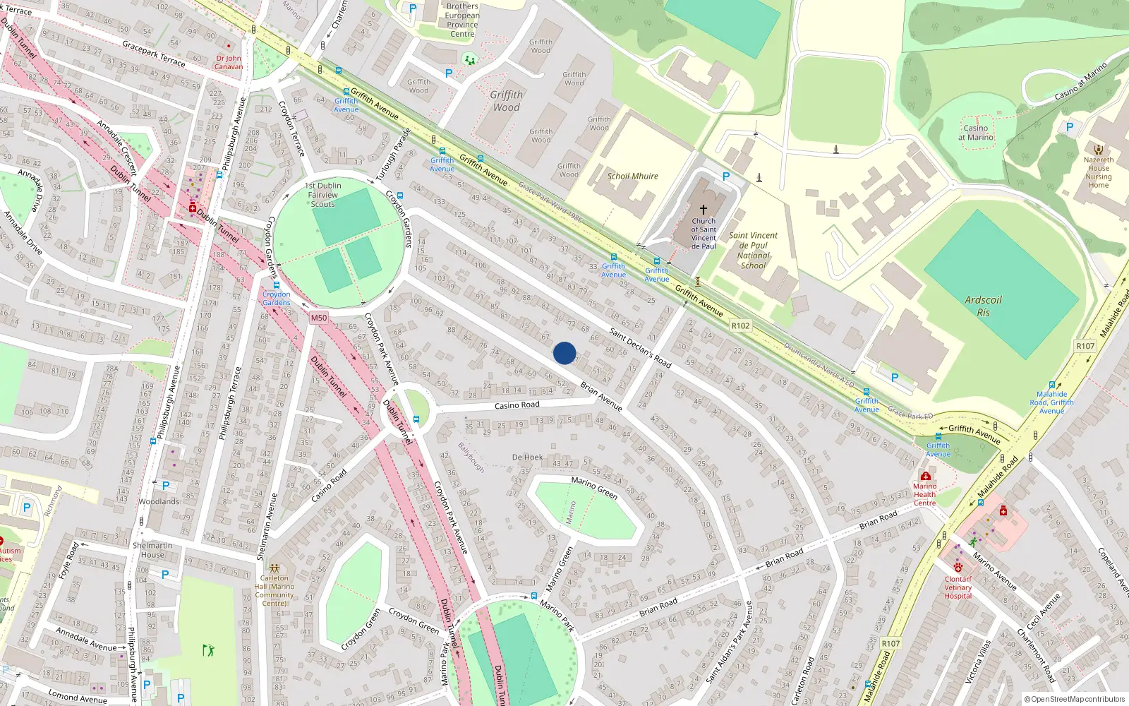 Overhead map showing the location of 61 Brian Avenue, Dublin 3