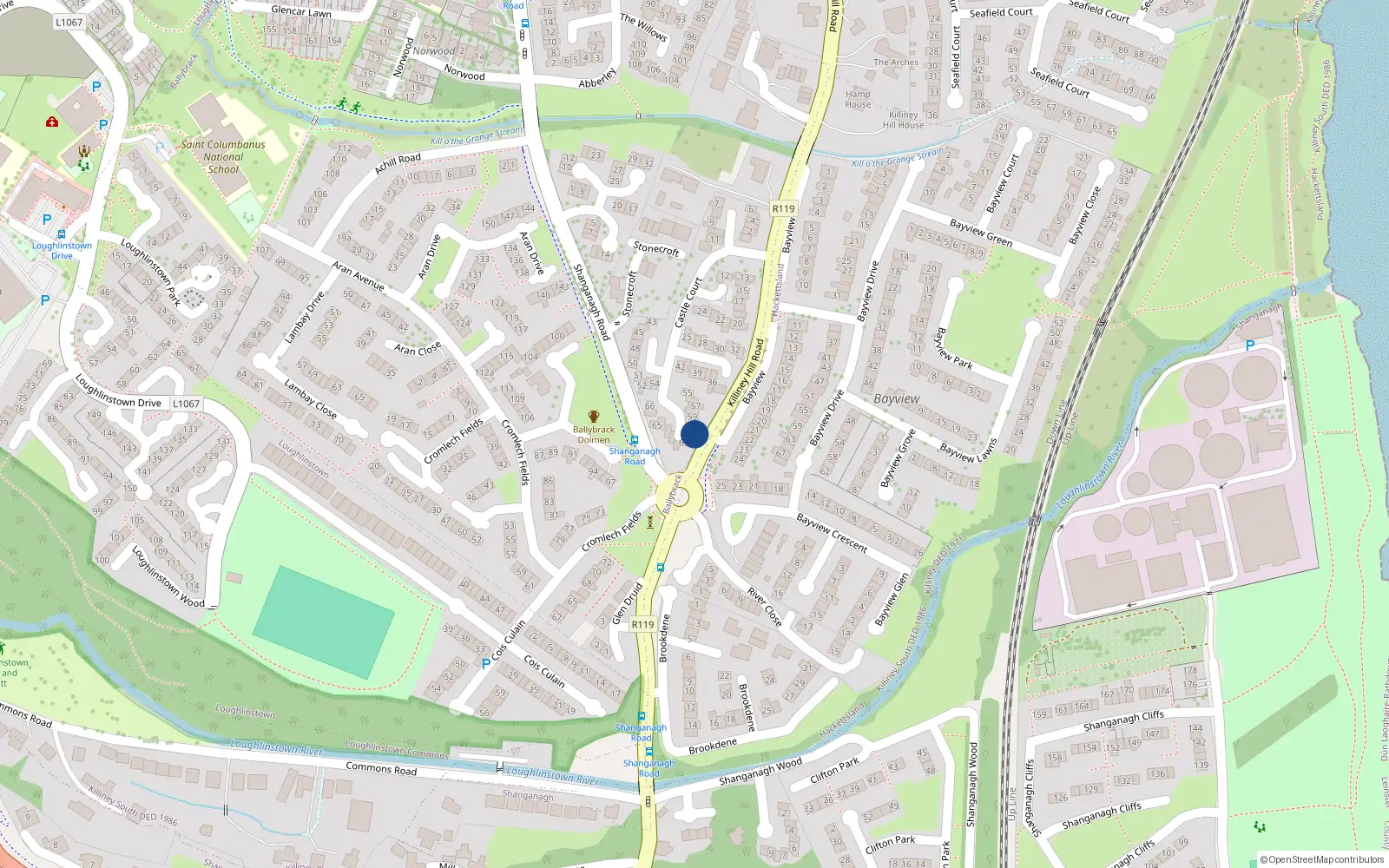 Overhead map showing the location of 61 Castle Court, Killiney