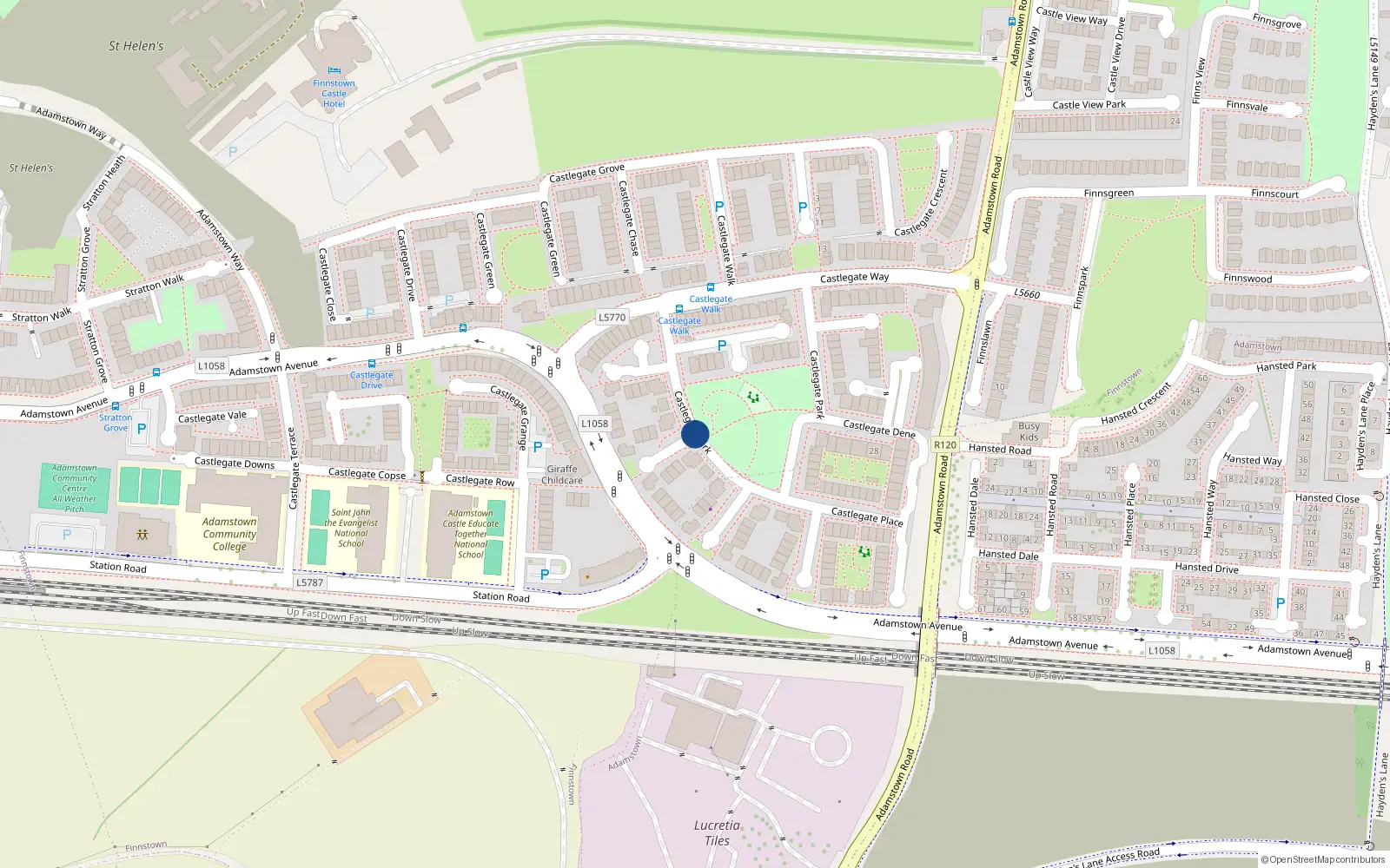 Overhead map showing the location of 61 Castlegate Park, Lucan