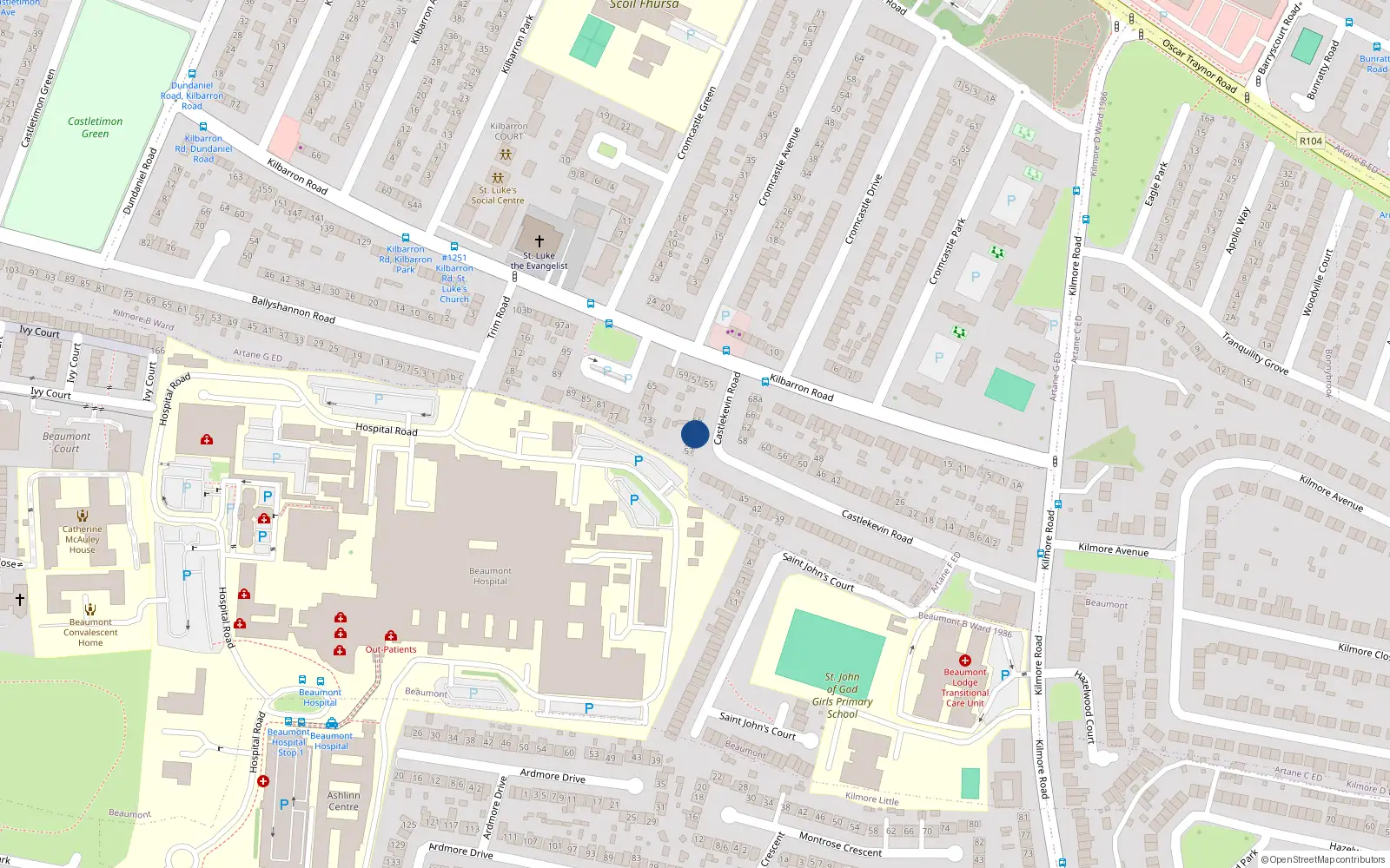 Overhead map showing the location of 61 Castlekevin Road, Dublin 5