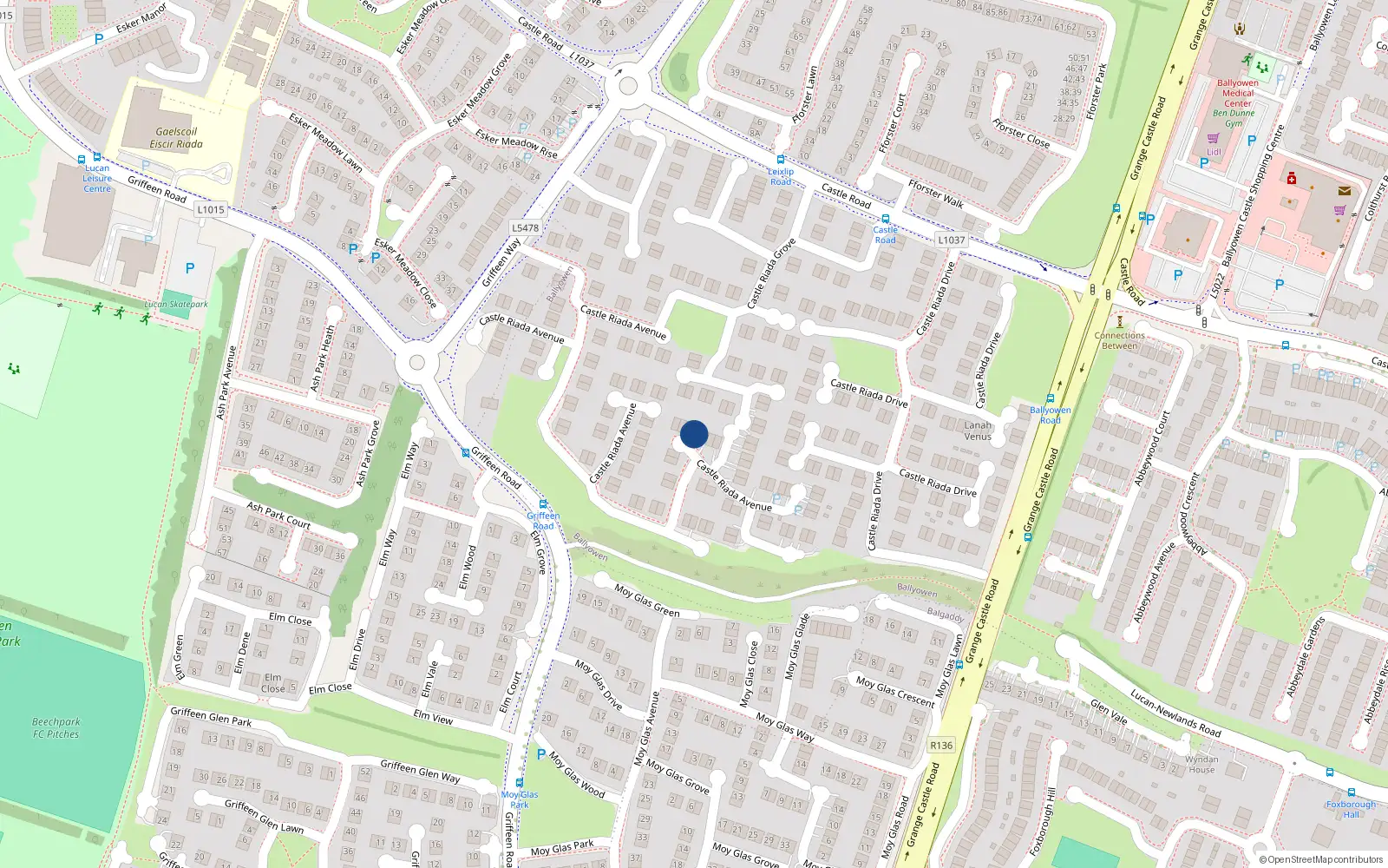 Overhead map showing the location of 61 Castle Riada Avenue, Lucan