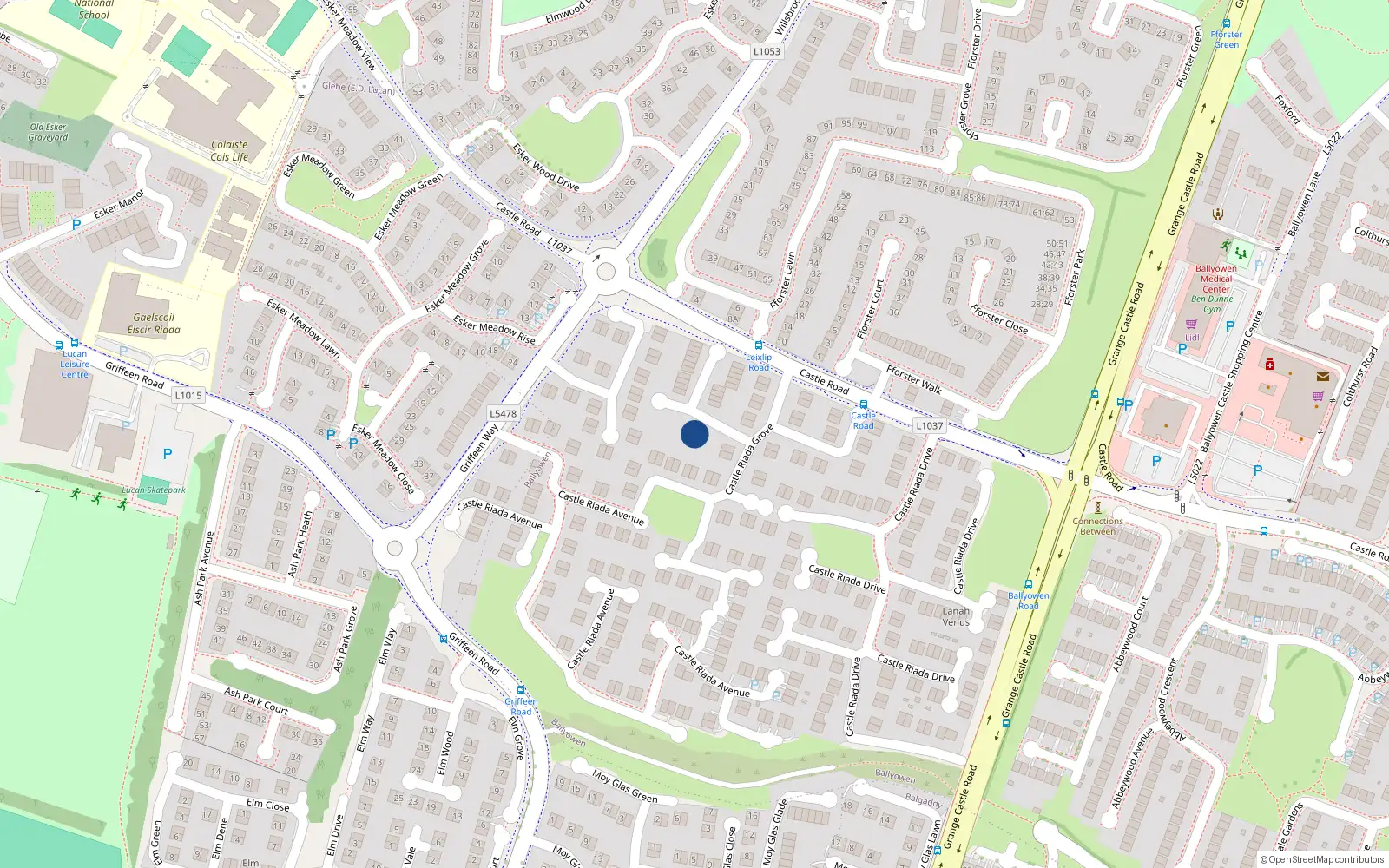 Overhead map showing the location of 61 Castleriada Grove, Lucan, Dublin