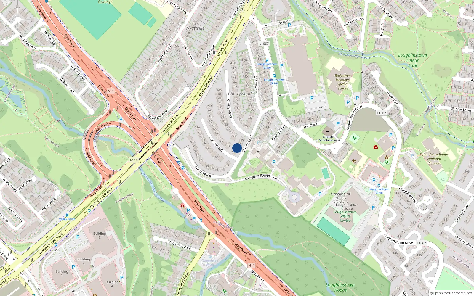 Overhead map showing the location of 61 Cherrywood, Dublin