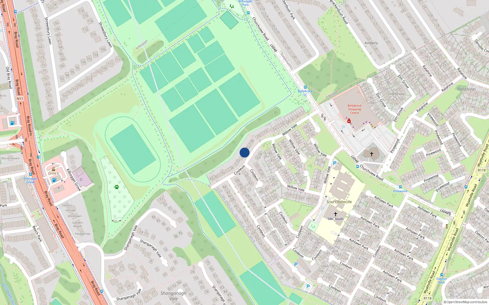 Overhead map showing the location of 61 Coolevin, Ballybrack, Dublin