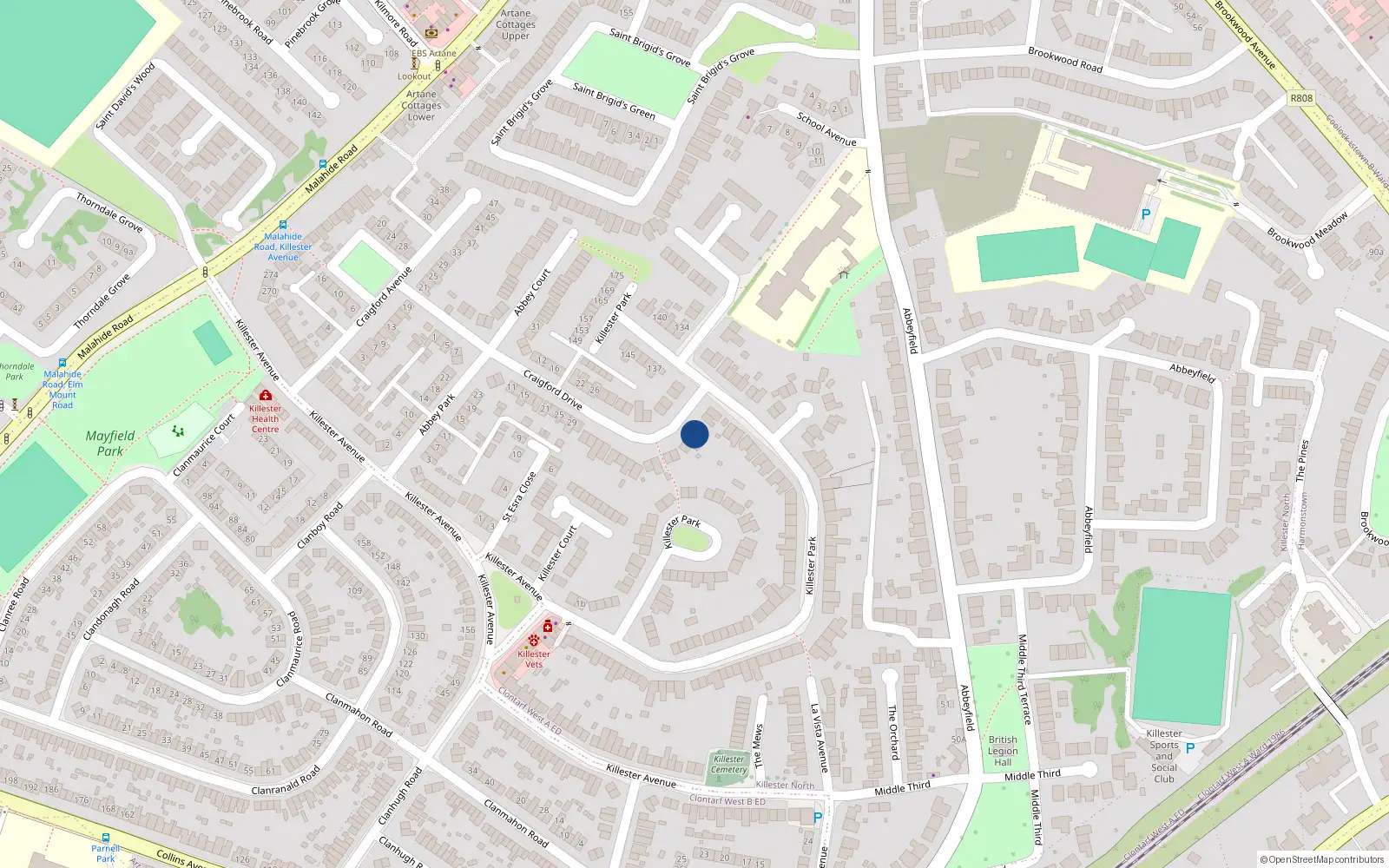 Overhead map showing the location of 61 Craigford Drive, Killester, Dublin 5