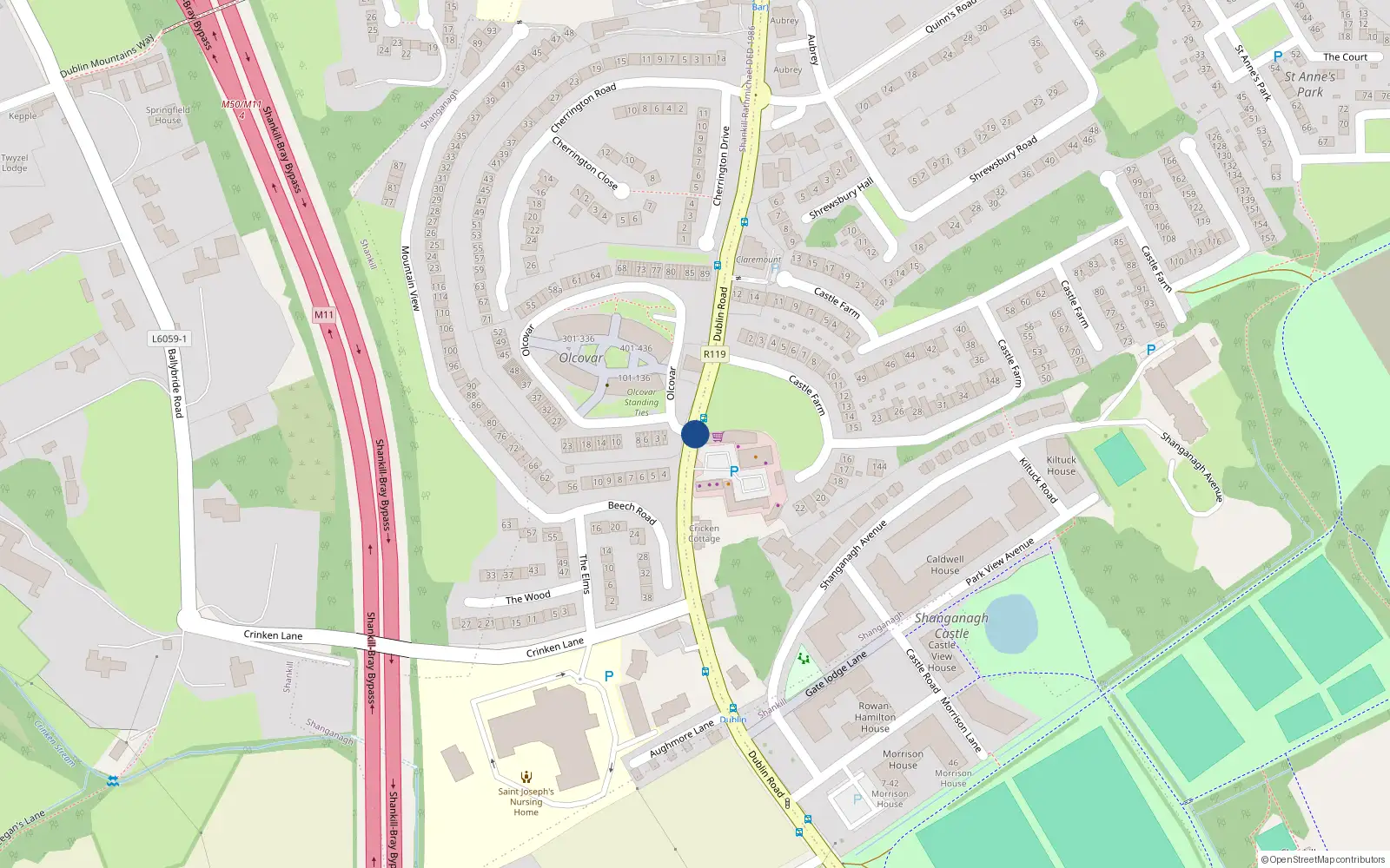Overhead map showing the location of 61 Crinken Glen, Shankill, Co. Dublin