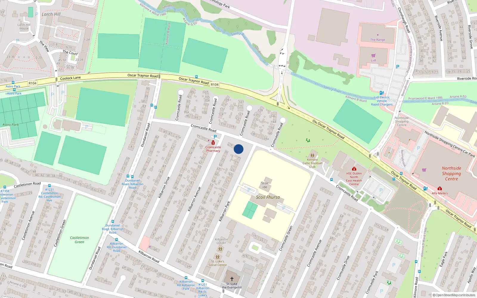 Overhead map showing the location of 61 Cromcastle Road, Dublin 5