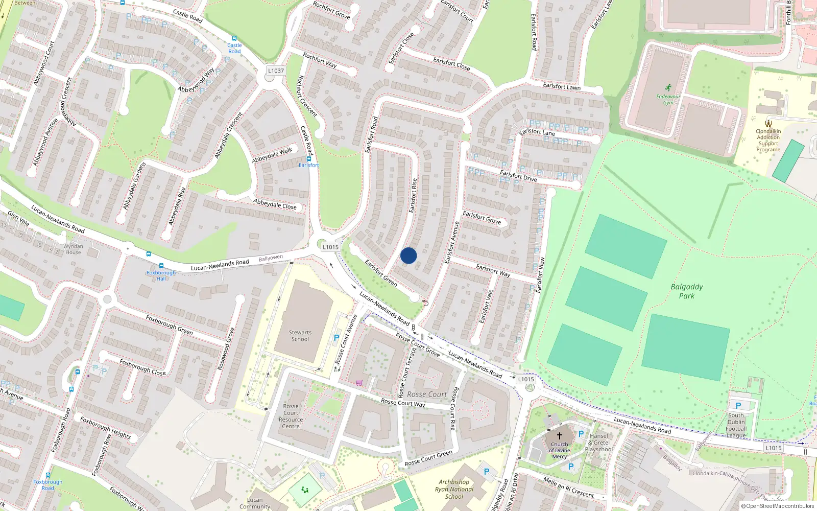 Overhead map showing the location of 61 Earlsfort Rise, Lucan