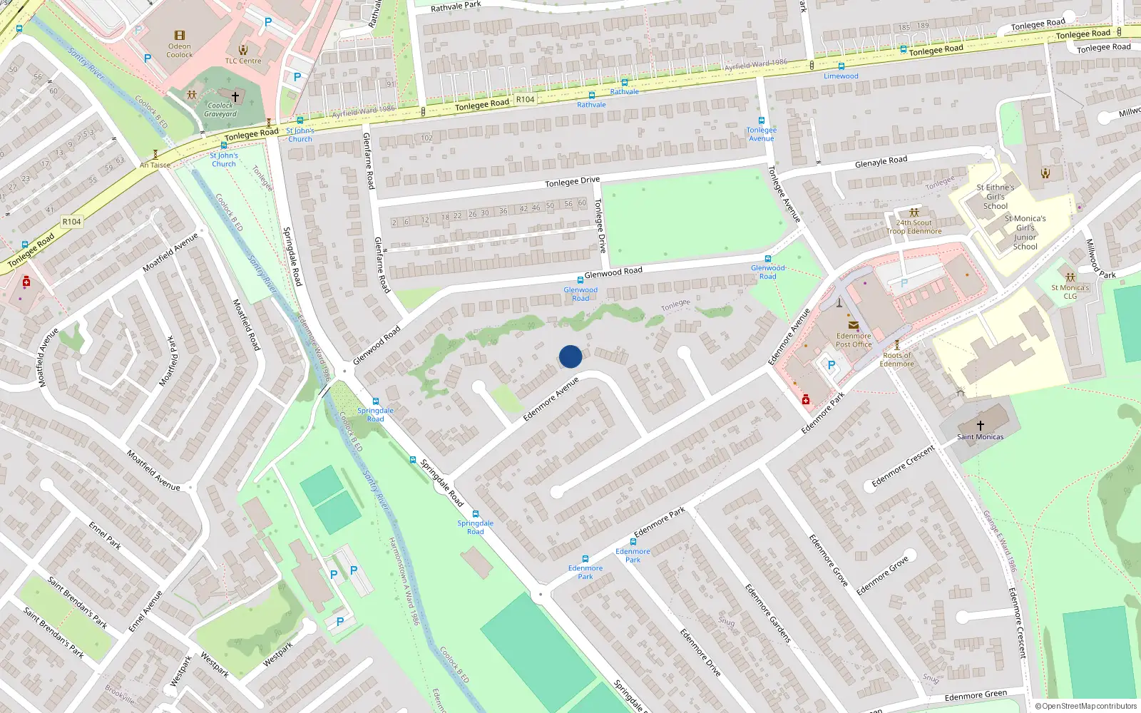 Overhead map showing the location of 61 Edenmore Avenue, Dublin 5