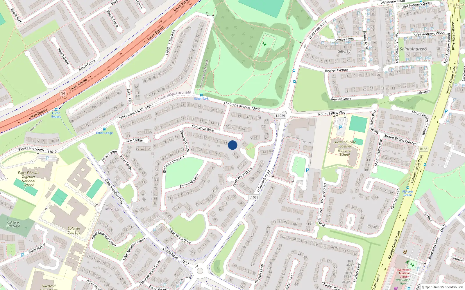 Overhead map showing the location of 61 Elmbrook Walk, Lucan, Dublin
